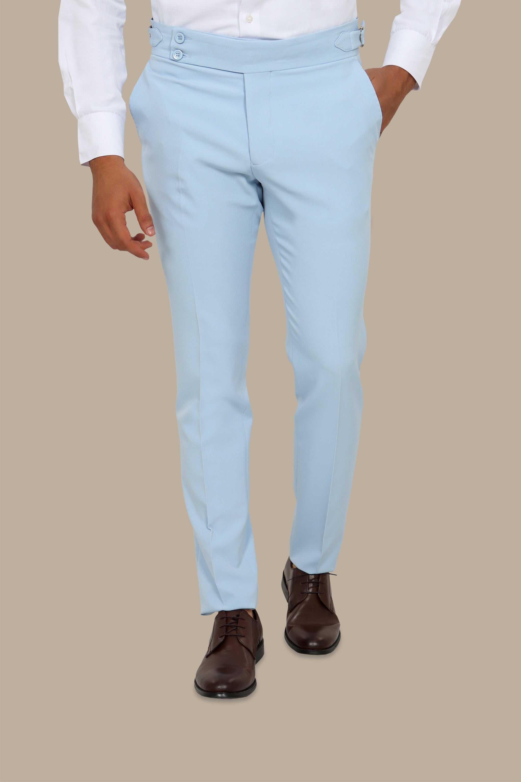 Light Blue Classic Pants with Side Buckle