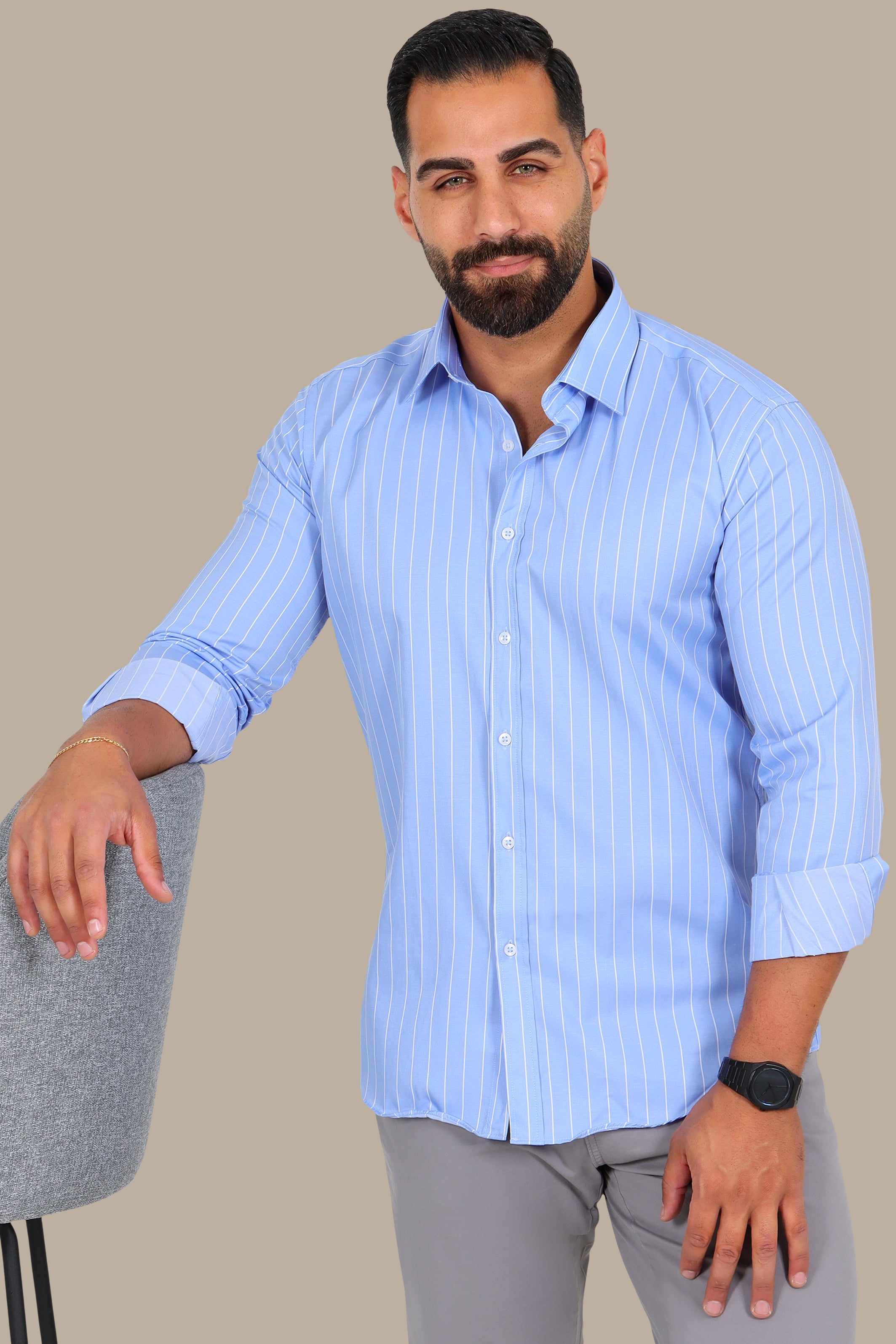 Light Blue Shirt – Thin Stripes