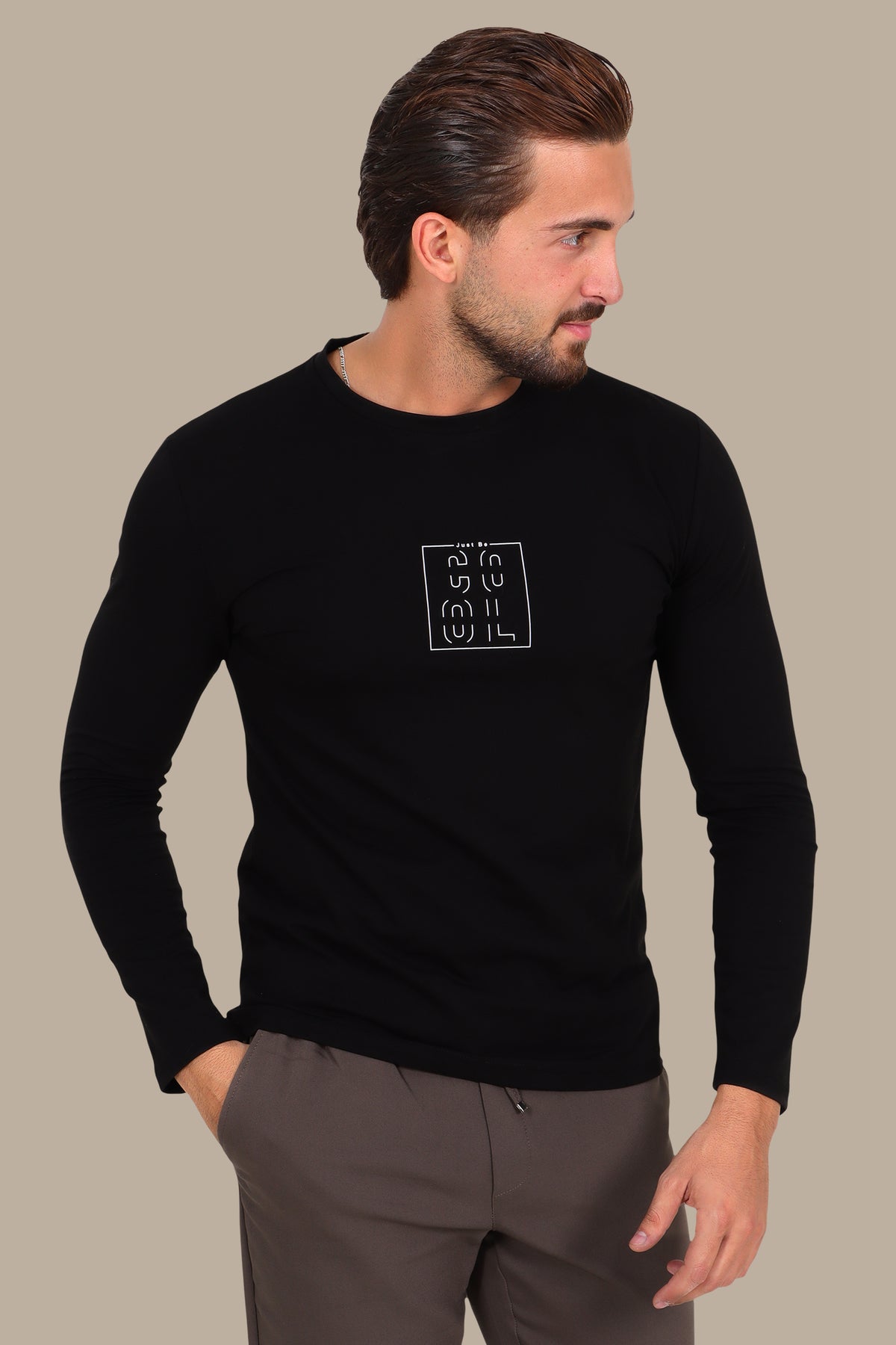 Black “Just Be Cool” Printed Long Sleeve
