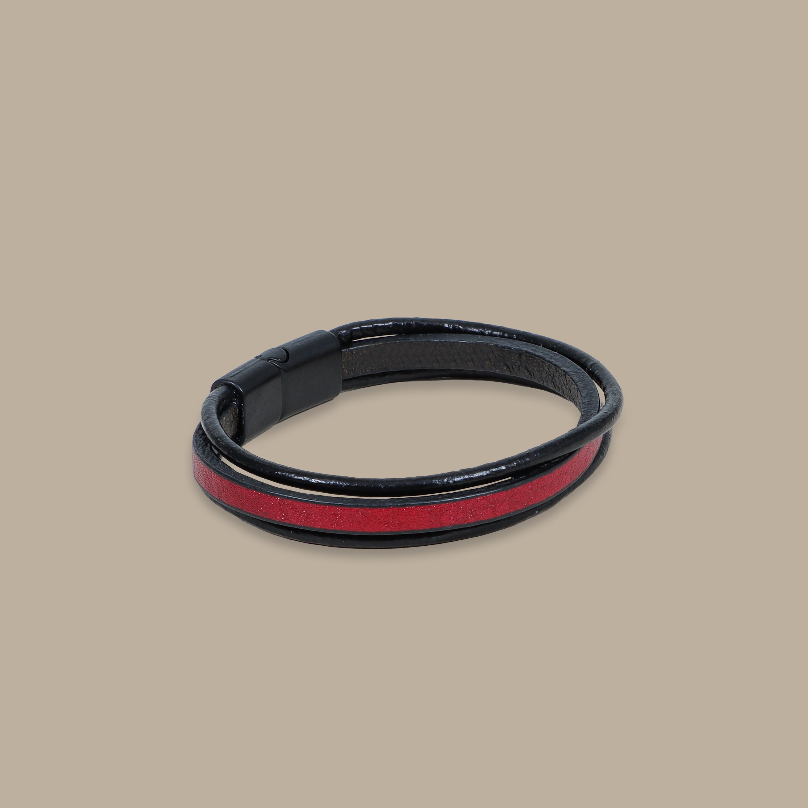 Burgundy Three-Layer Leather Bracelet
