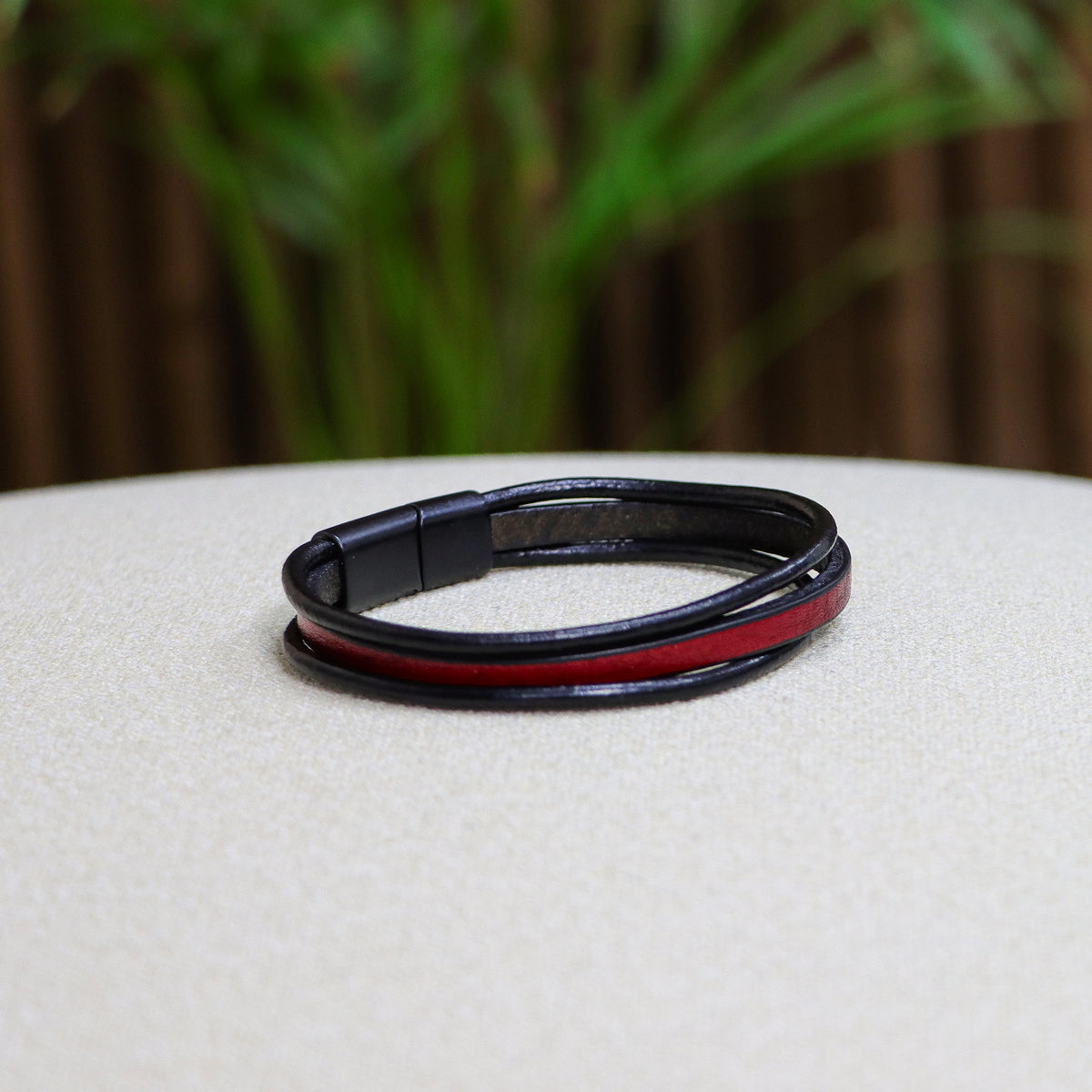 Burgundy Three-Layer Leather Bracelet