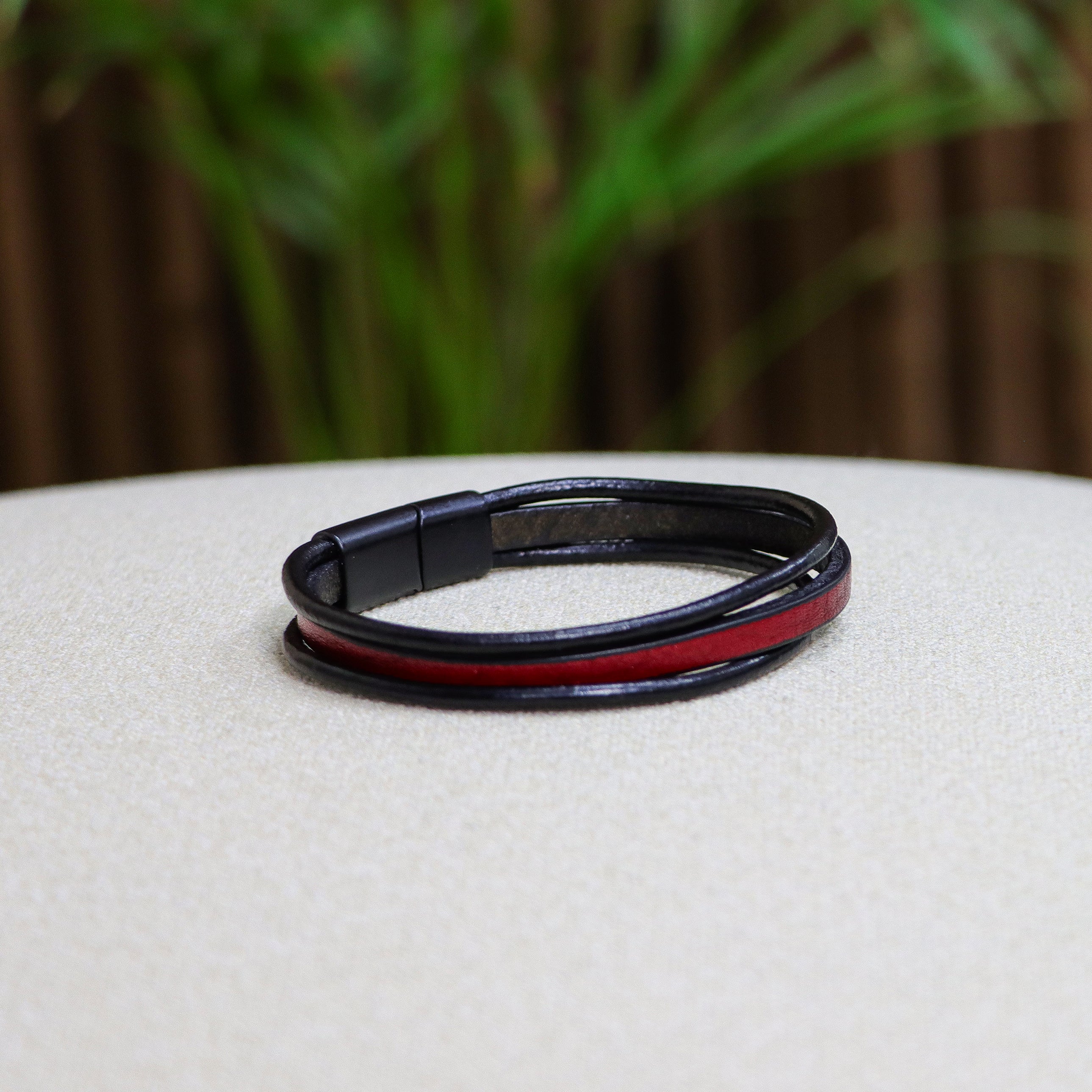 Burgundy Three-Layer Leather Bracelet