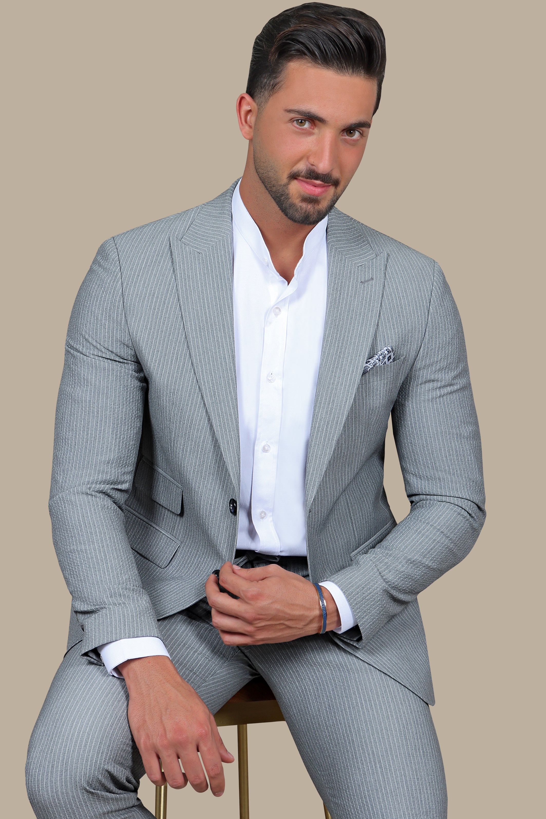 City Chic Travel Suit: Striped Gray Edition