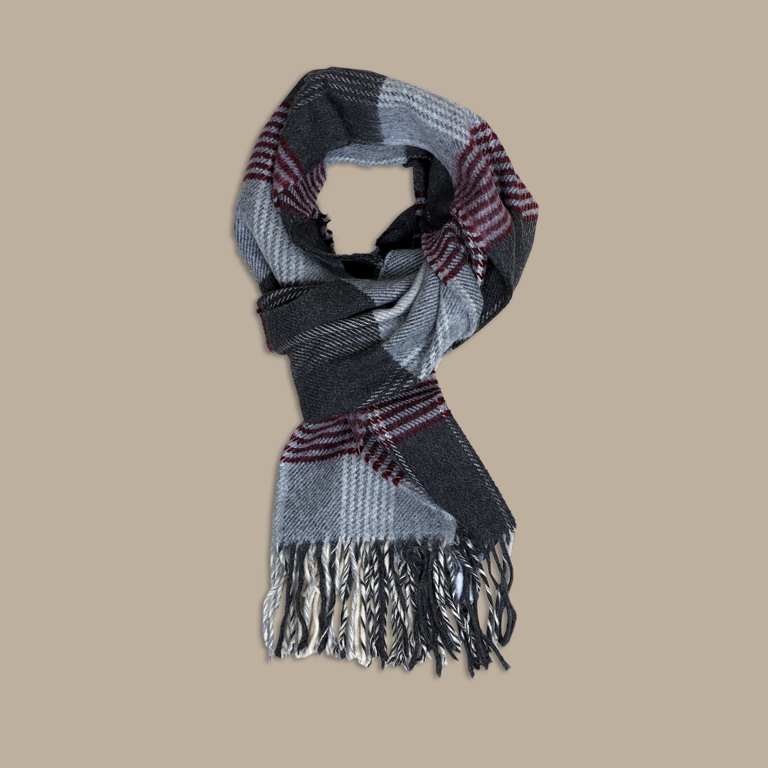 Chic Bordeaux: Luxurious Wool Scarf in Elegant Grey