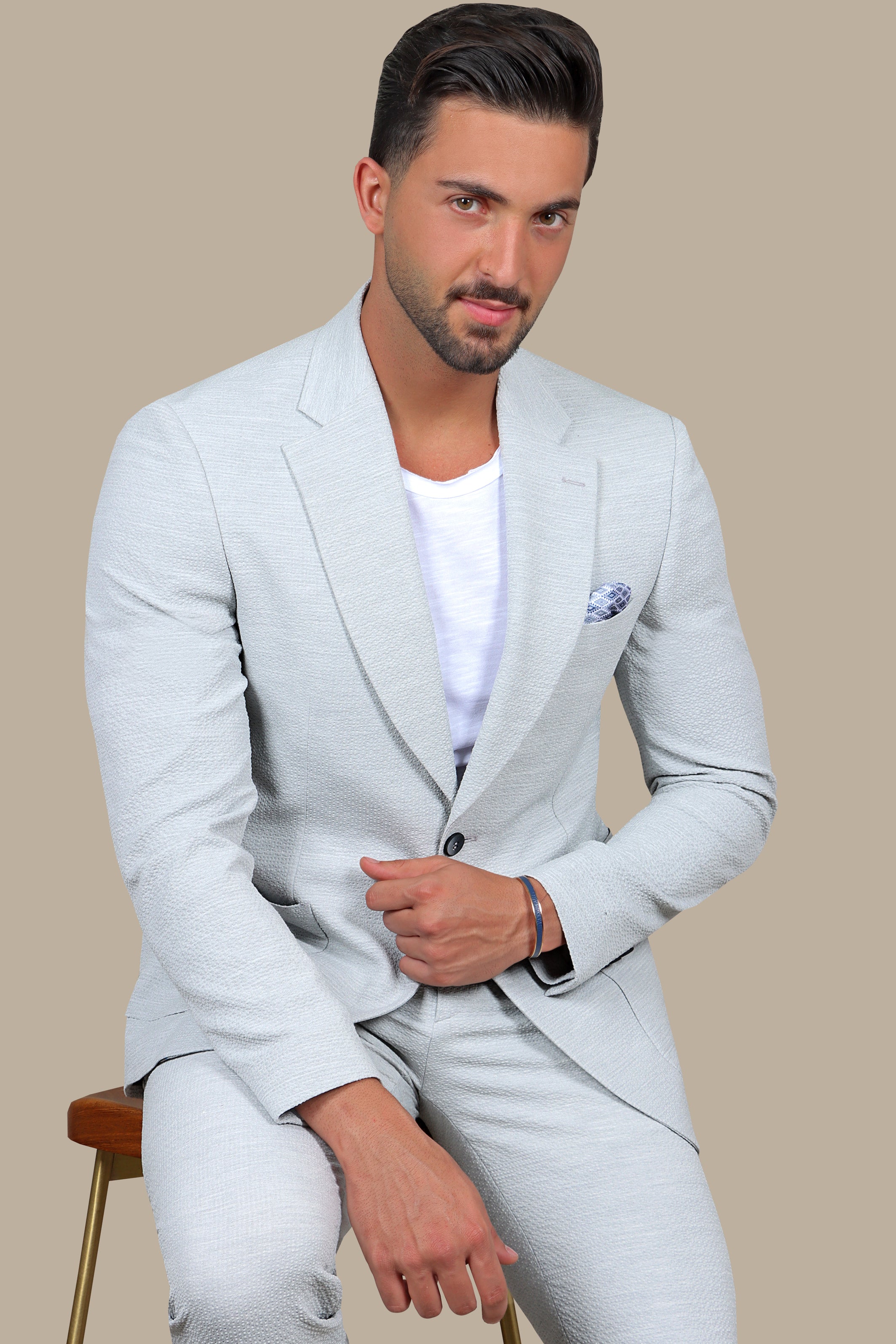 Timeless Travel Suit: Light Gray with Patch Pockets