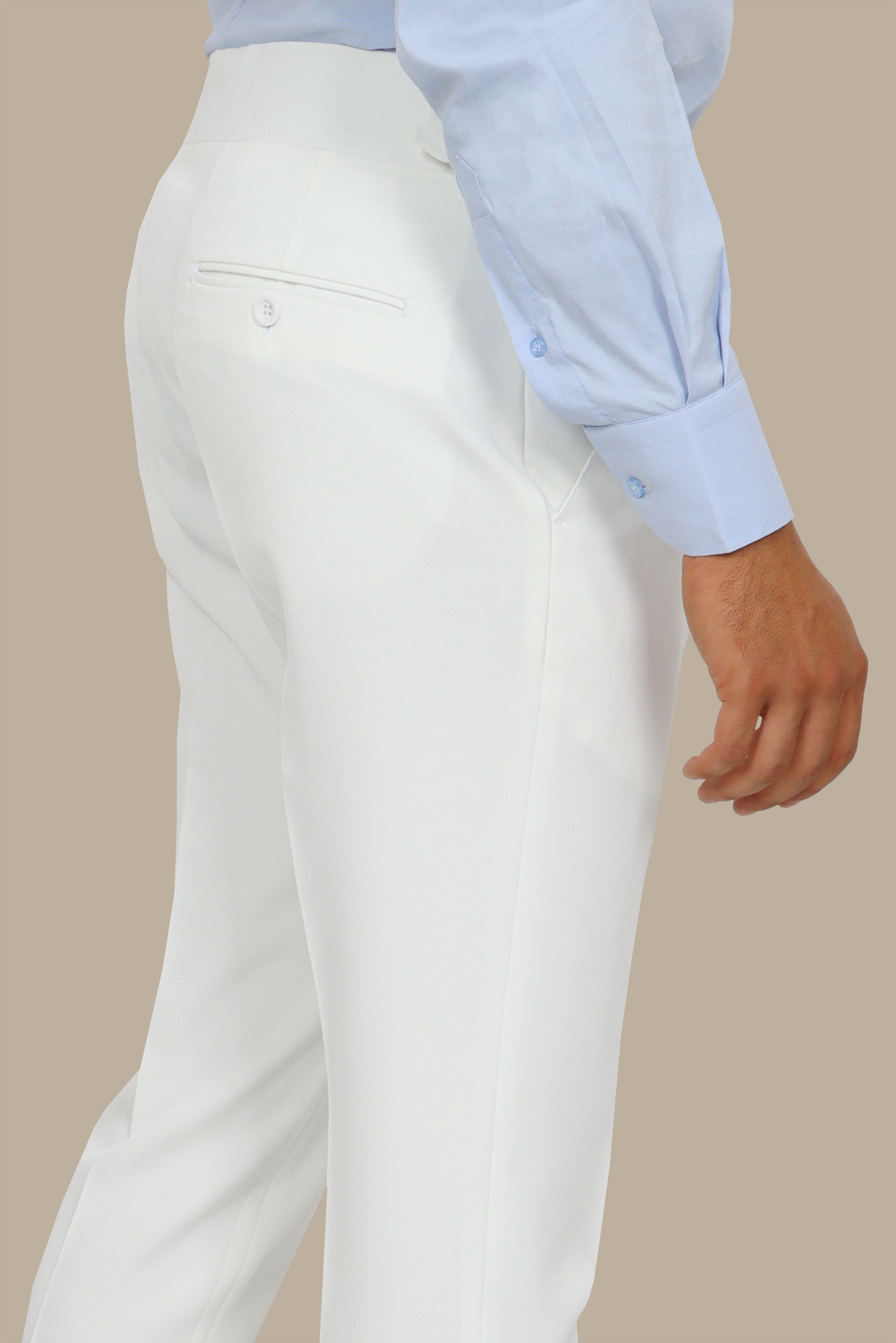 White Classic Pants with Side Buckle