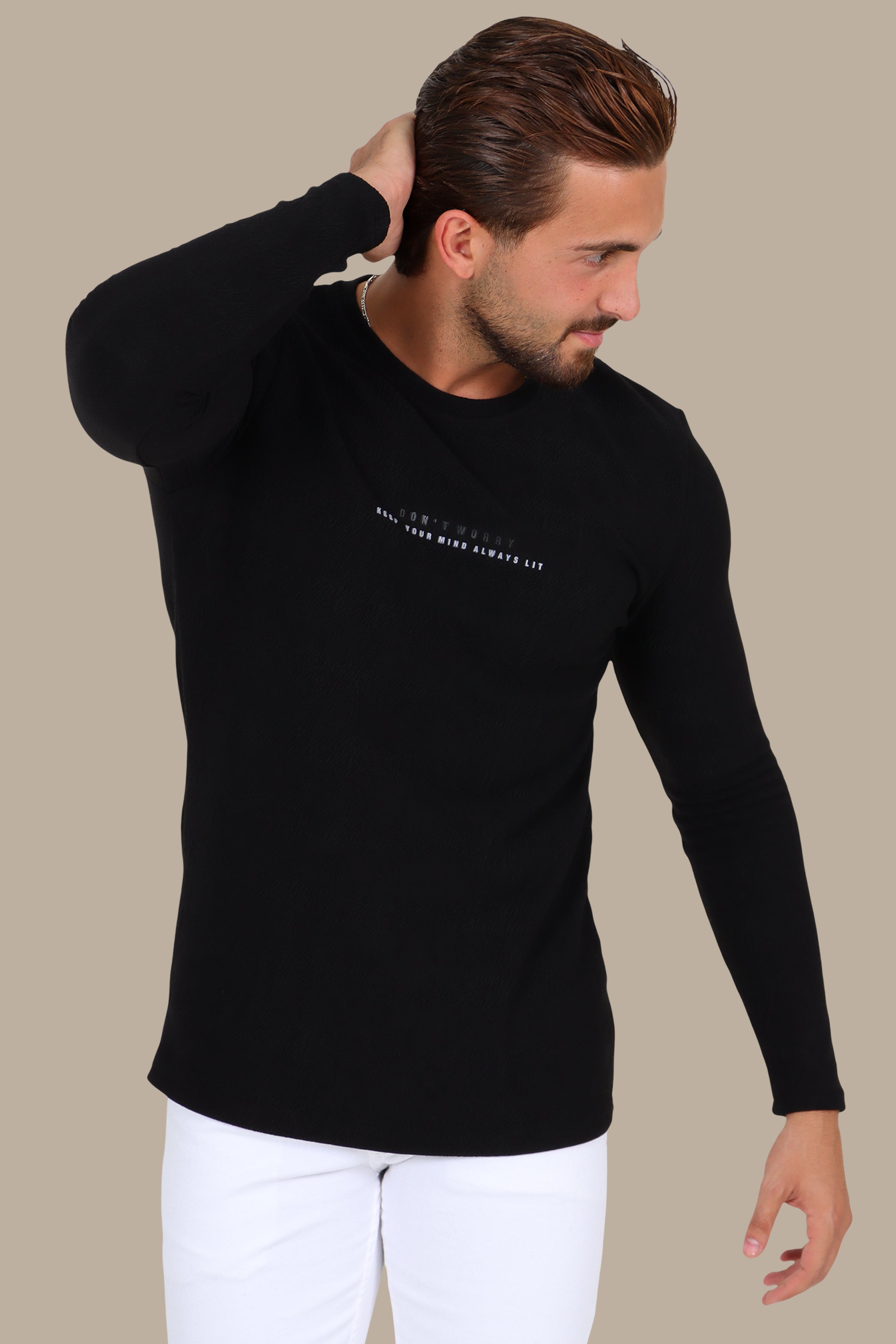 Black “Don't Worry” Bubbled Long Sleeve