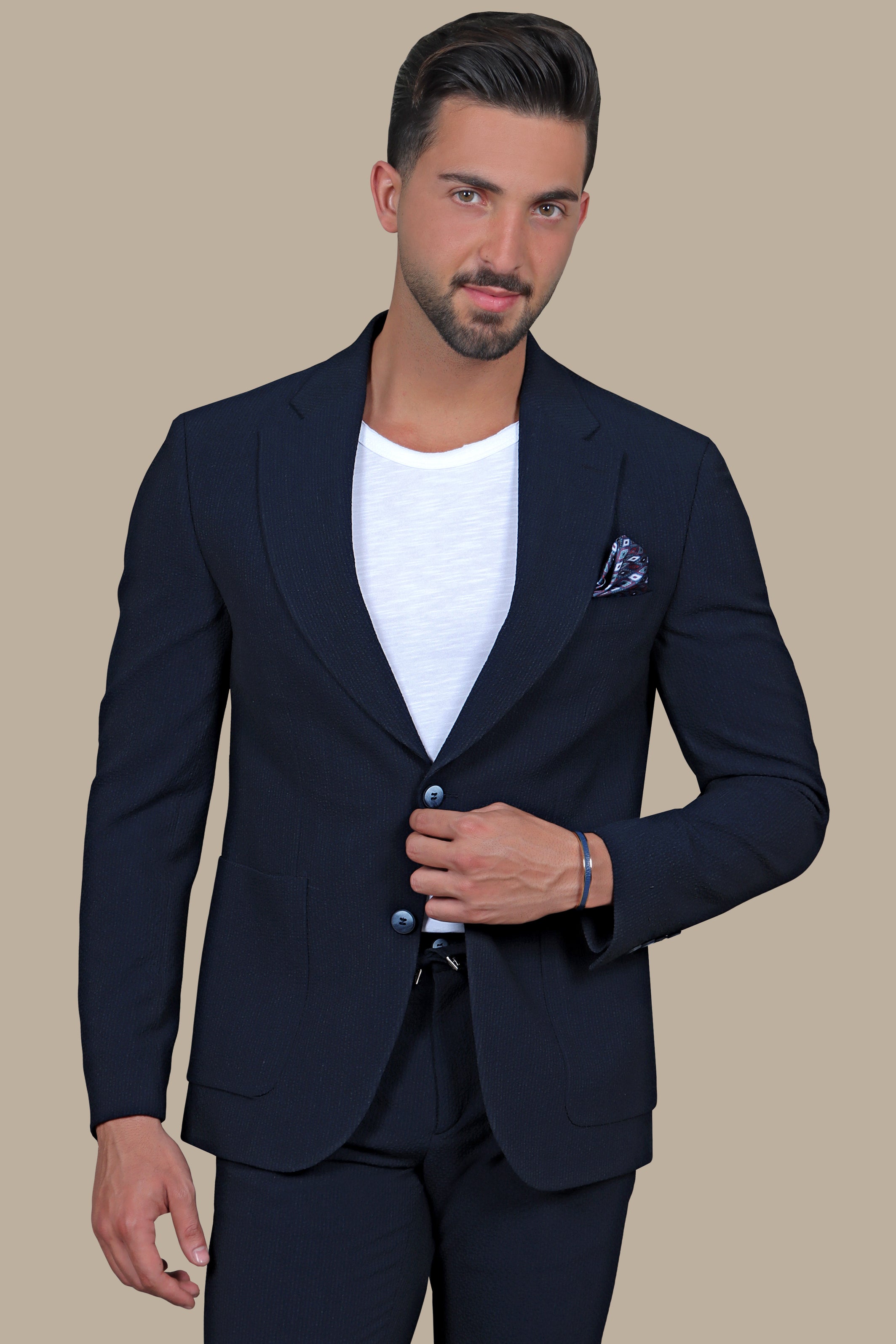 Navy Travel Suit with Patch Pockets