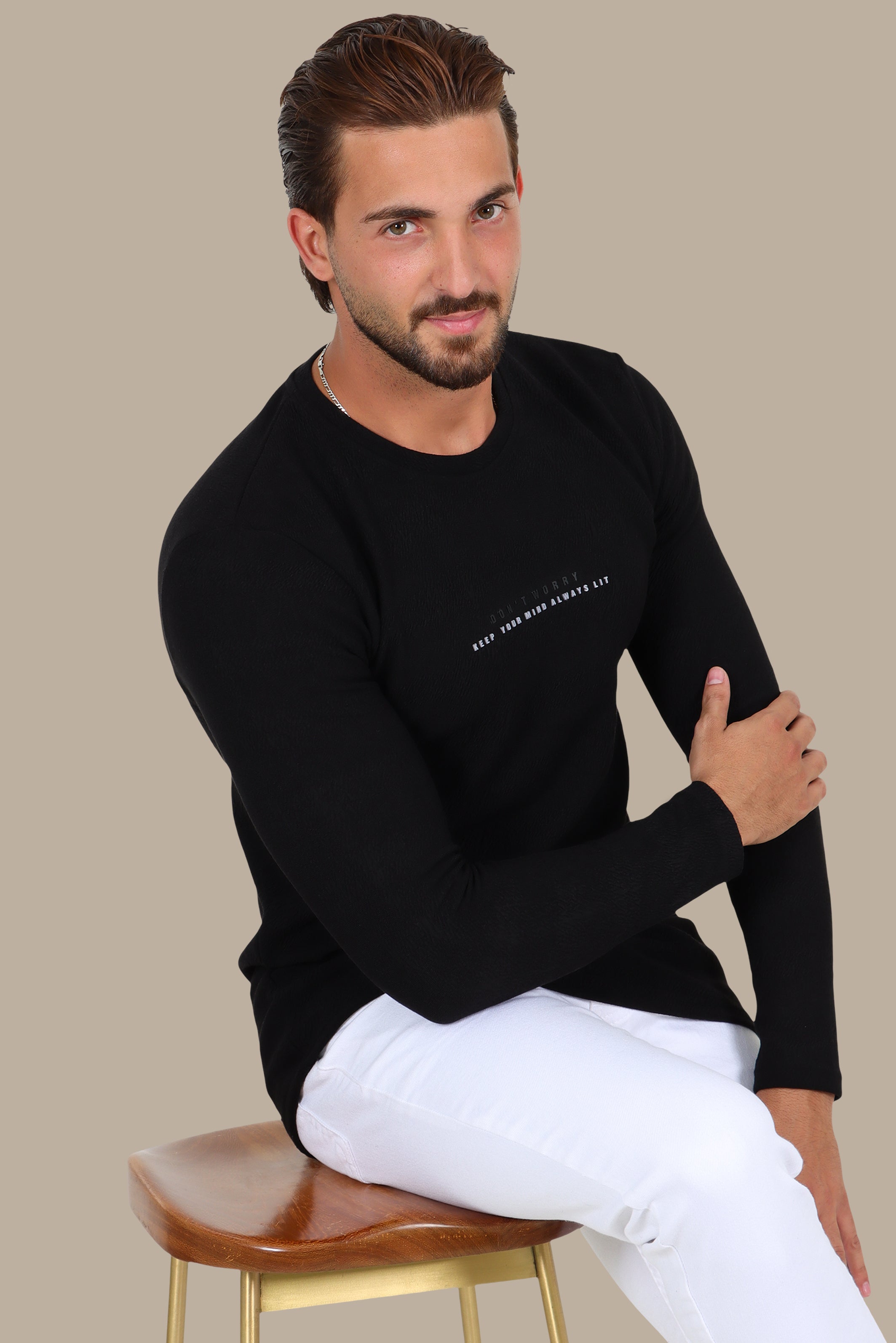 Black “Don't Worry” Bubbled Long Sleeve