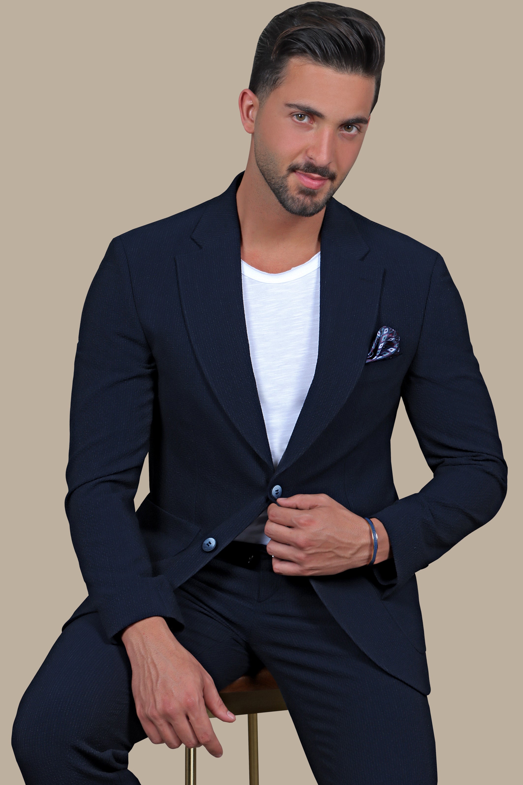 Navy Travel Suit with Patch Pockets