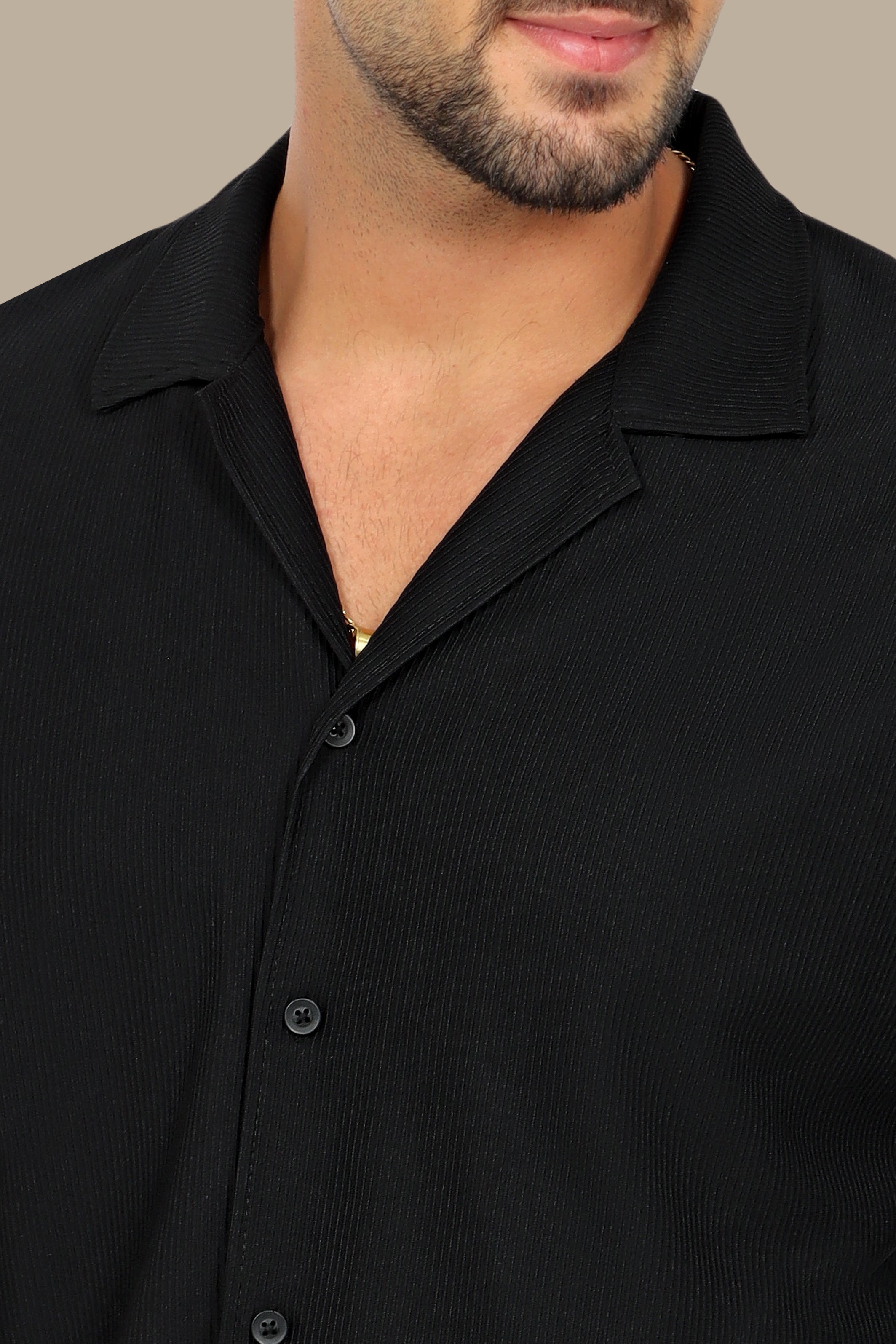 Black Ribbed Plain Shirt