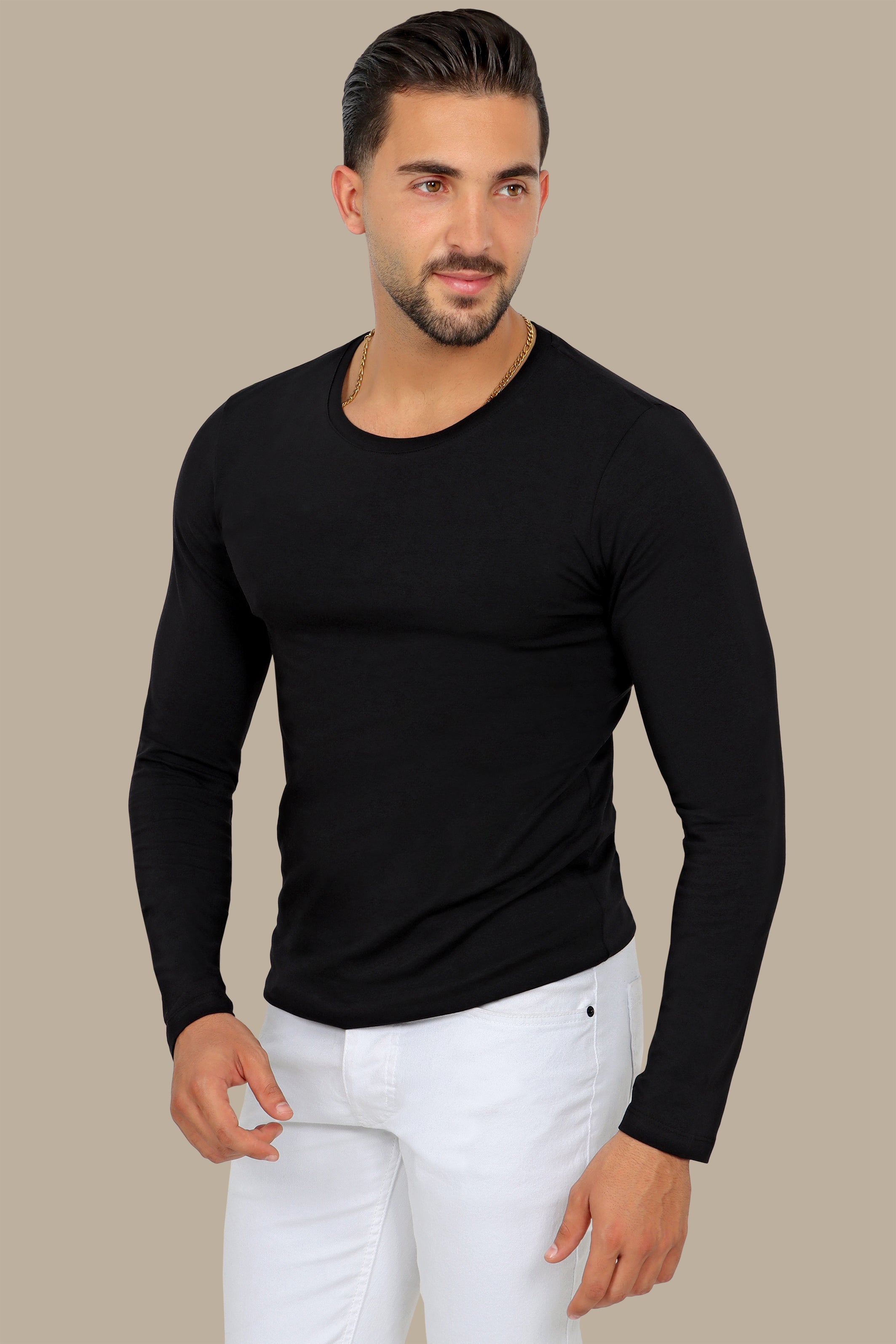 Black Long Sleeve Round Neck Top