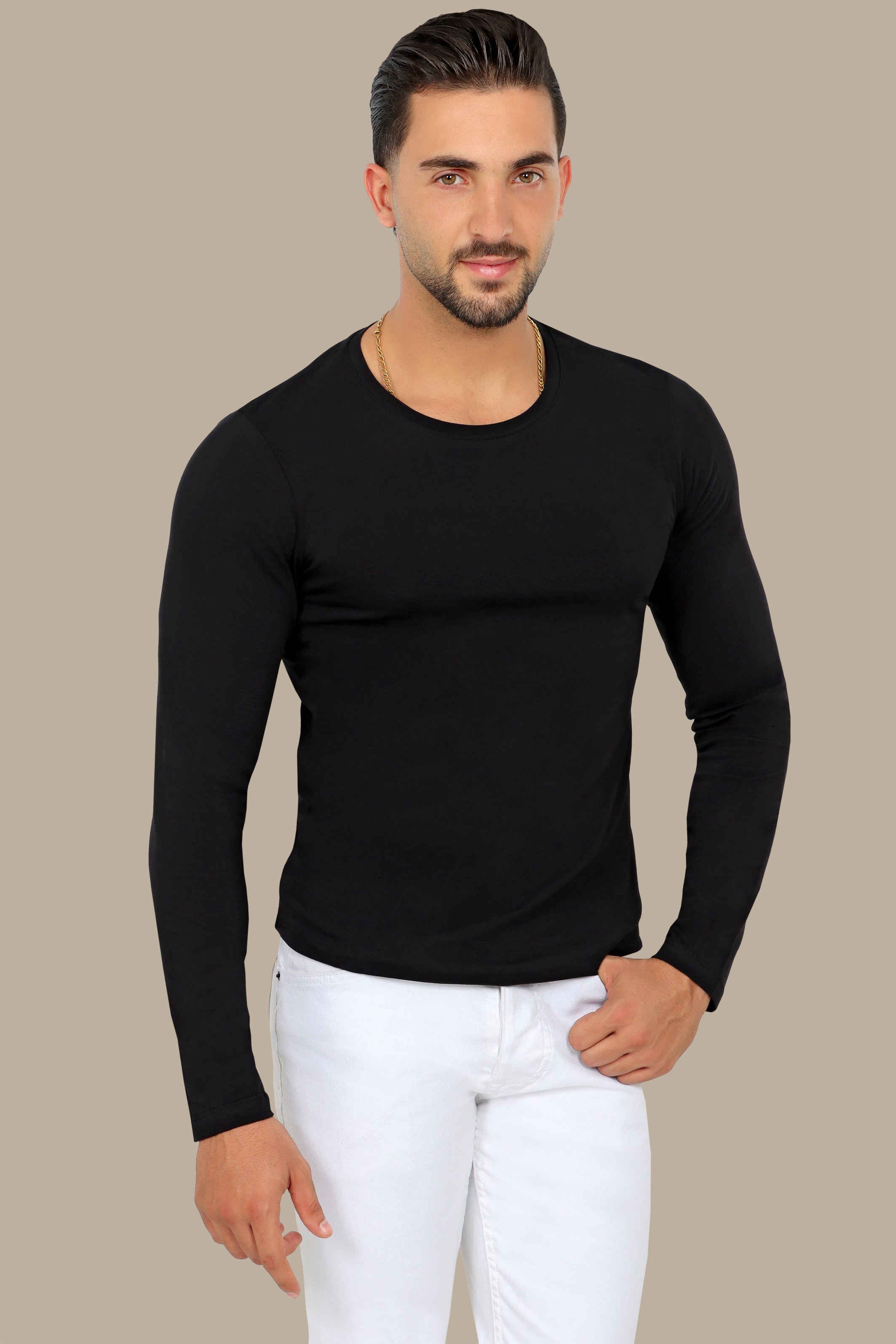 Black Long Sleeve Round Neck Top