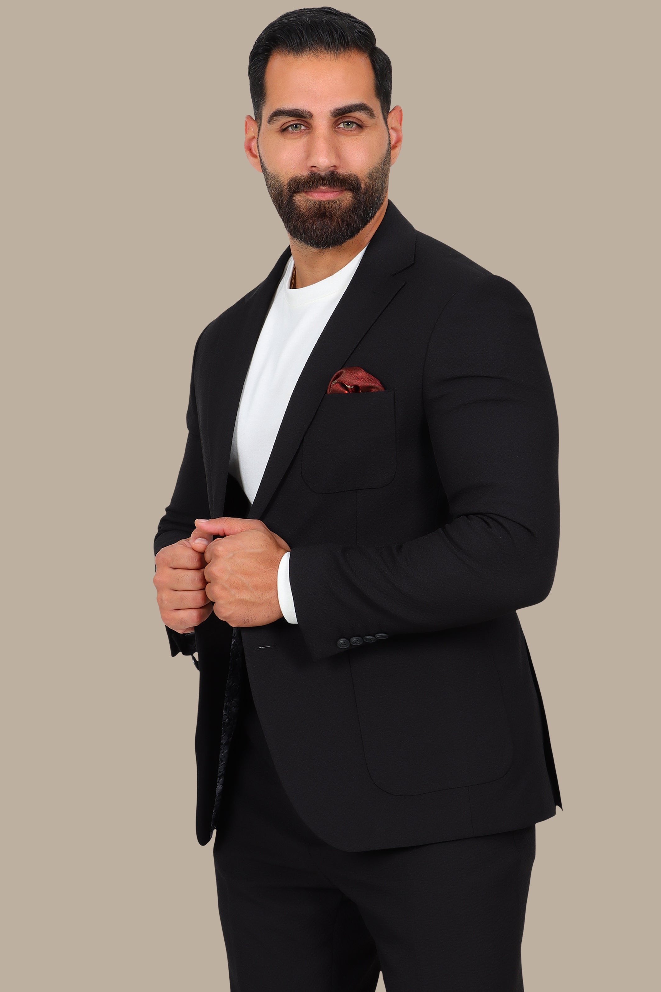 Jet Black Notch Lapel Travel Suit – 2-Piece