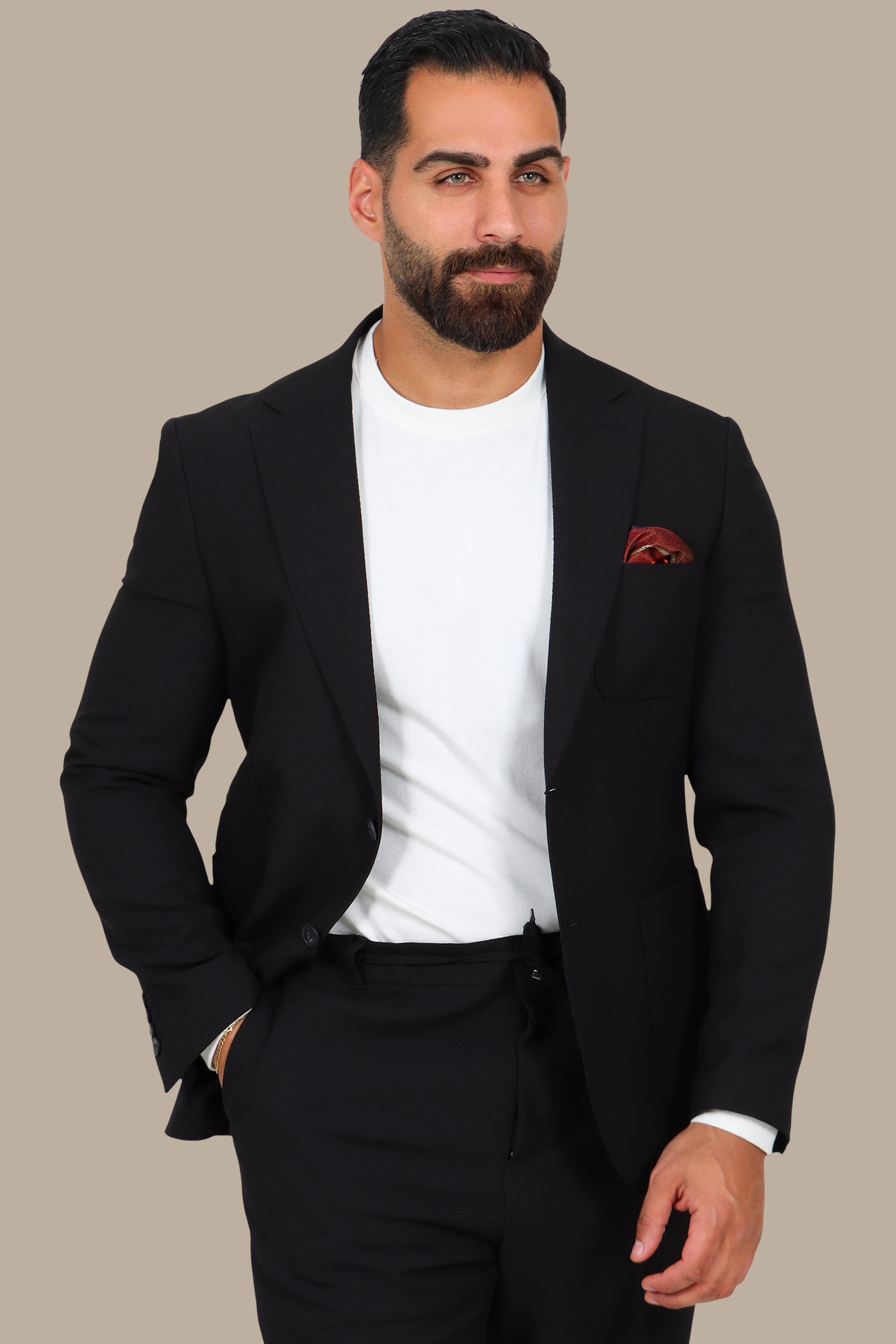 Jet Black Notch Lapel Travel Suit – 2-Piece