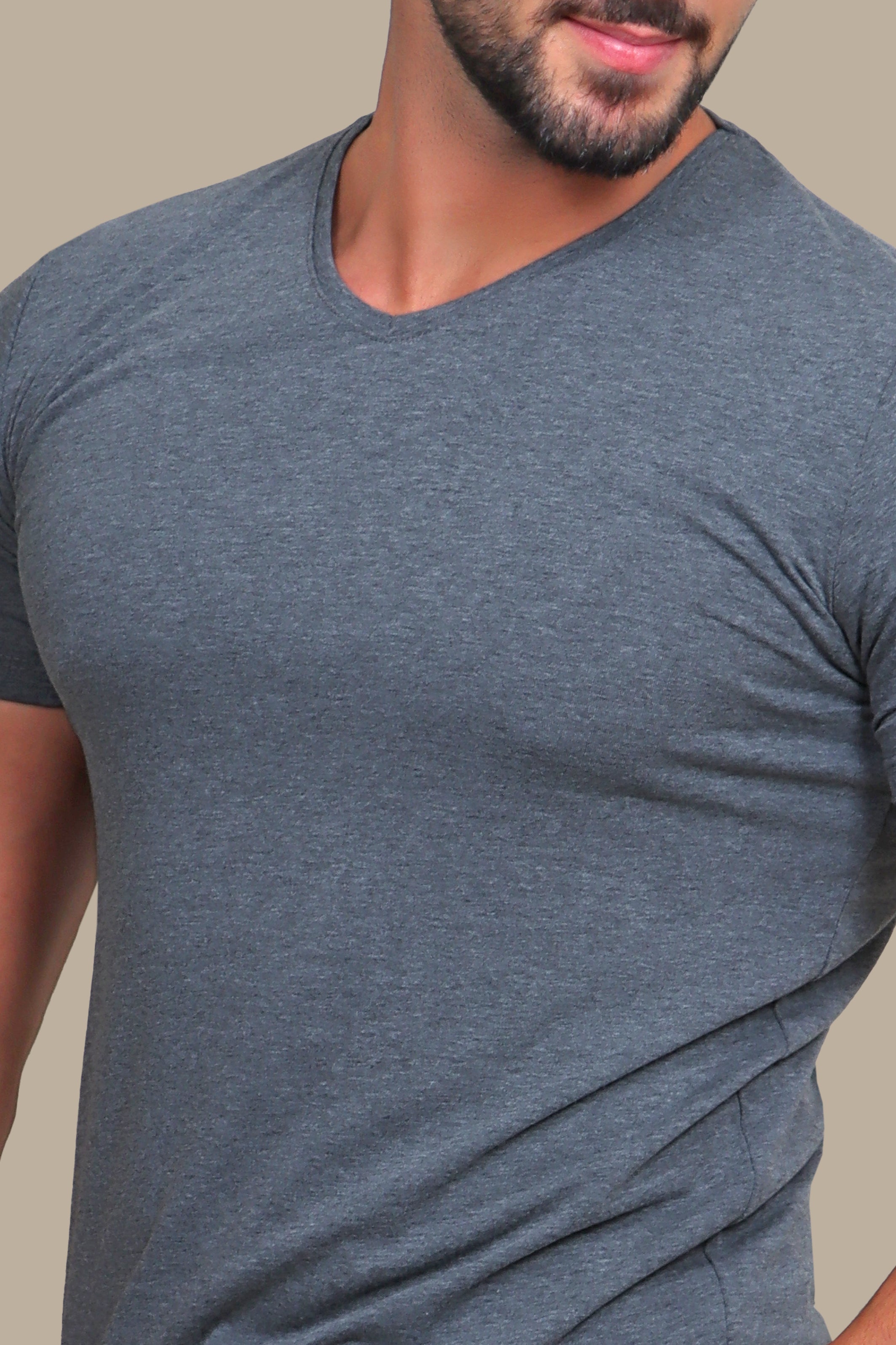 Urban Edge: Dark Grey Delight in Short Sleeve Basic V-Neck