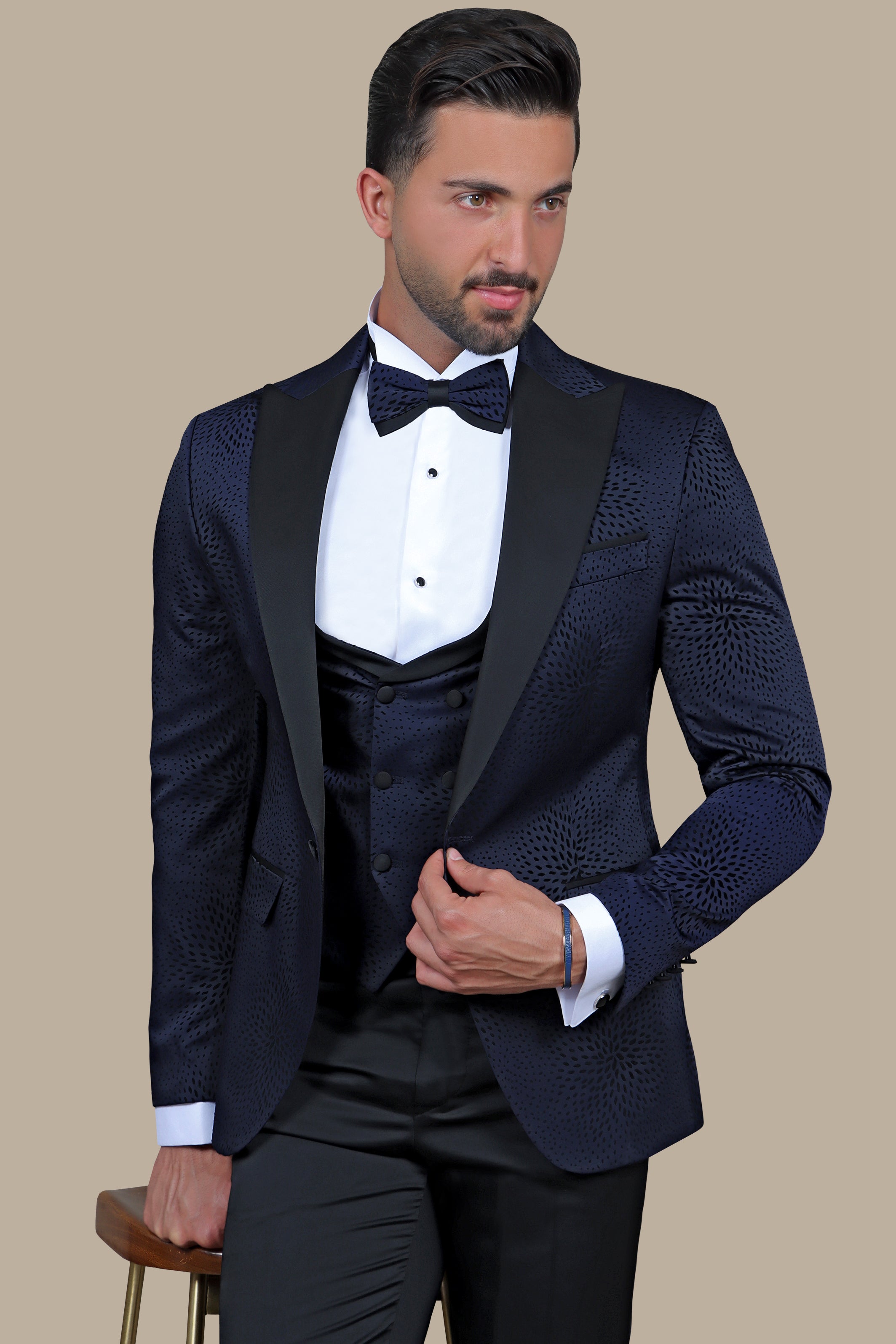 Navy Nights: Tuxedo Flower Velvet 4-Piece Set