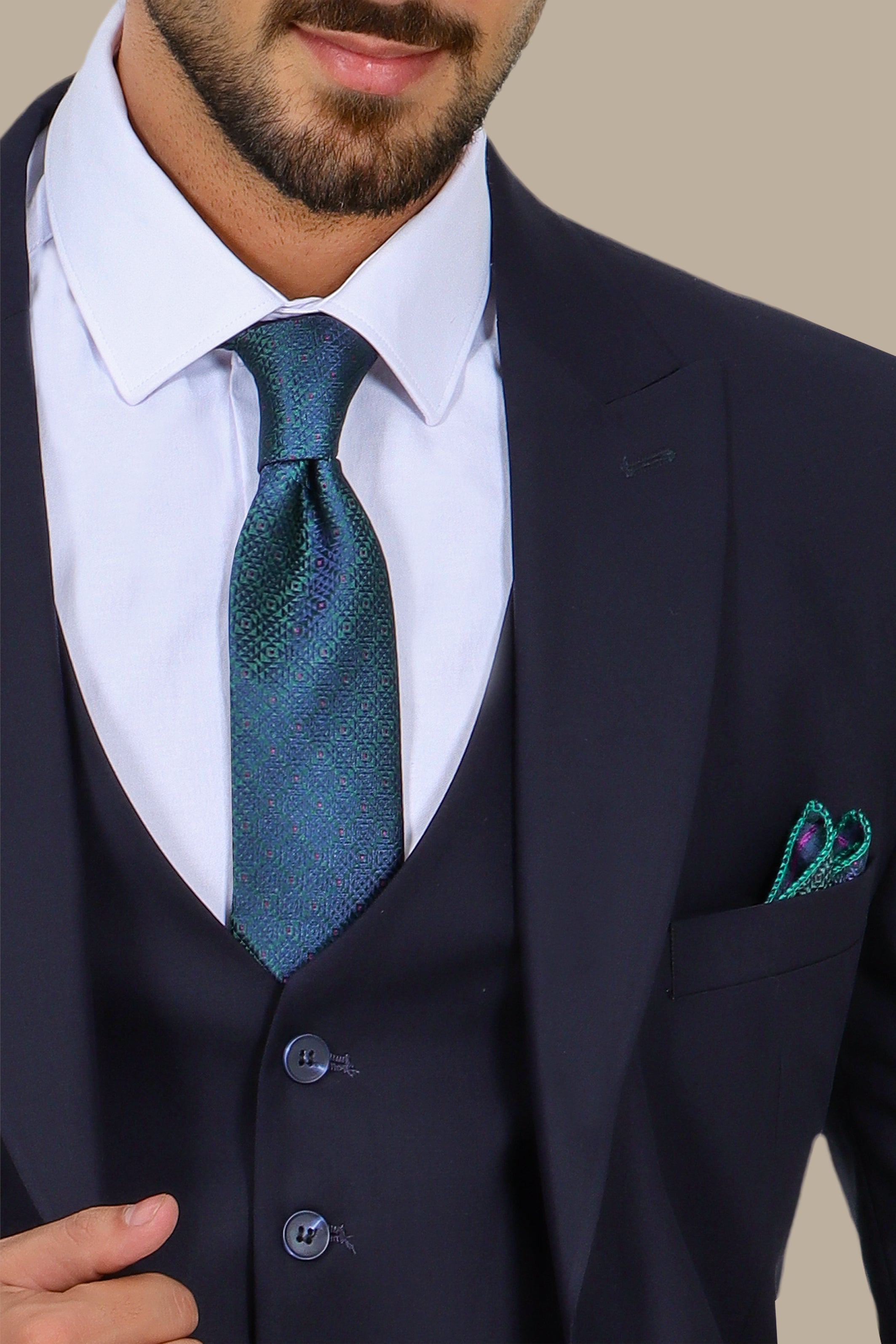 Dark Navy 3-Piece Peak Lapel Suit