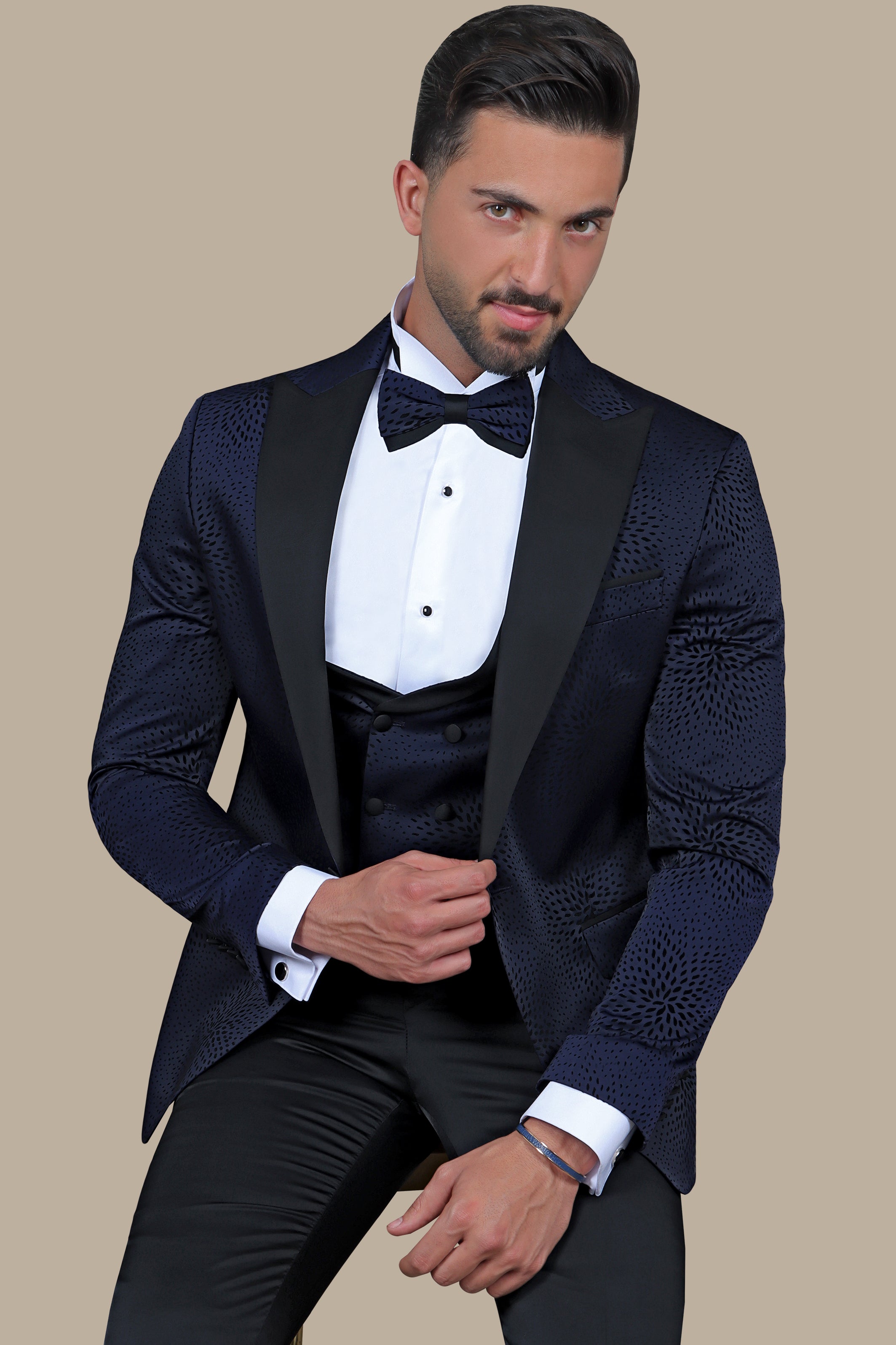 Navy Nights: Tuxedo Flower Velvet 4-Piece Set