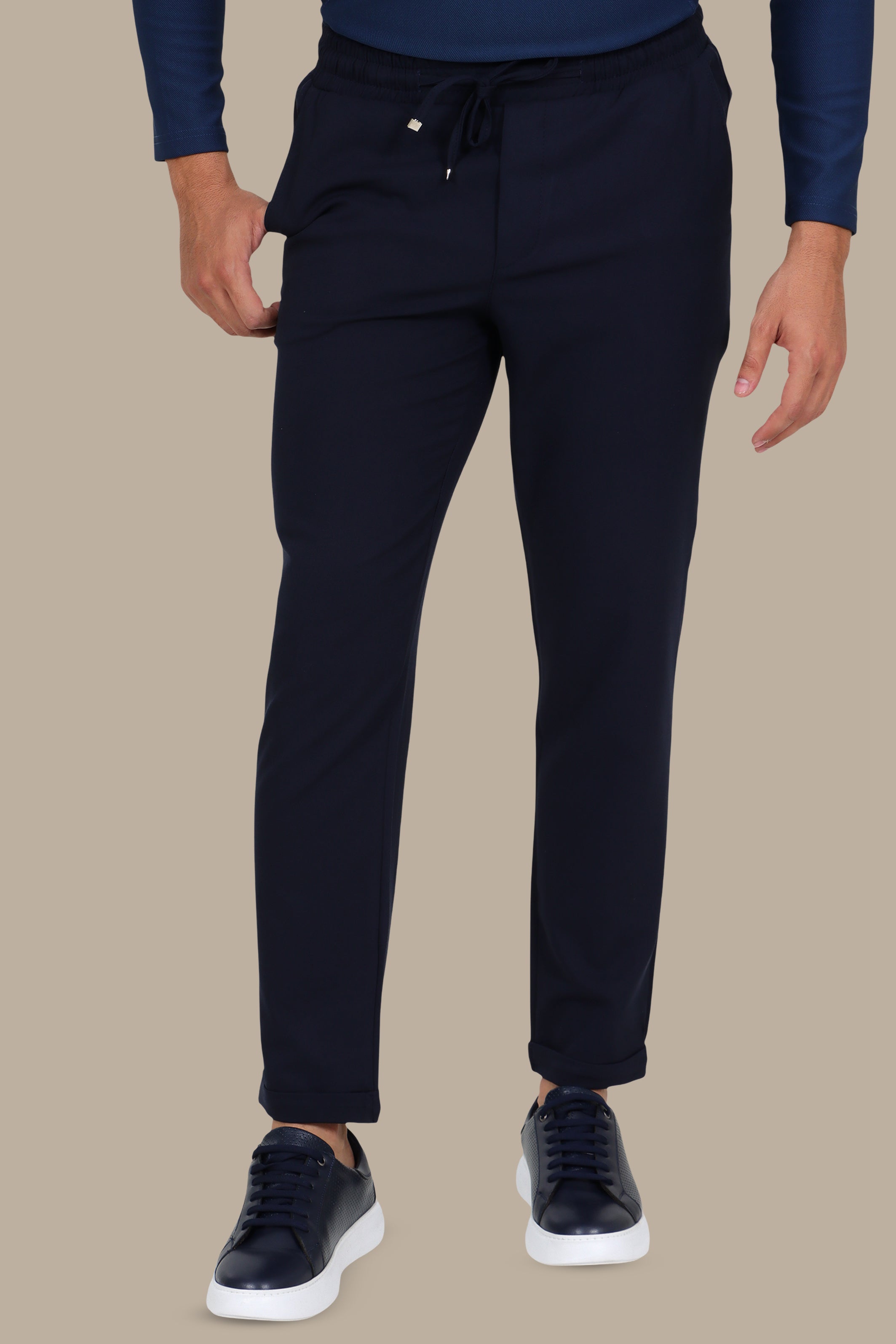 Navy Slim-Fit Jogger Pants with Elastic Waist