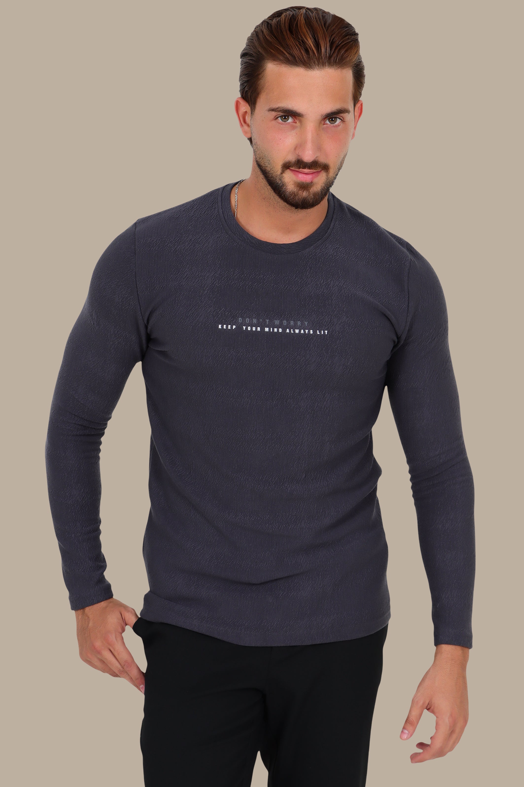 Dark Grey “Don't Worry” Bubbled Long Sleeve