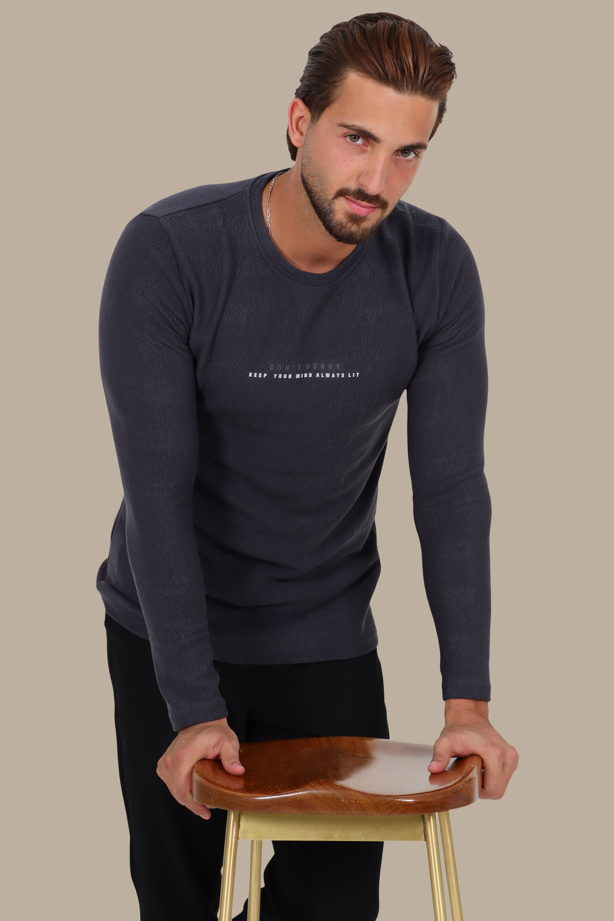 Dark Grey “Don't Worry” Bubbled Long Sleeve