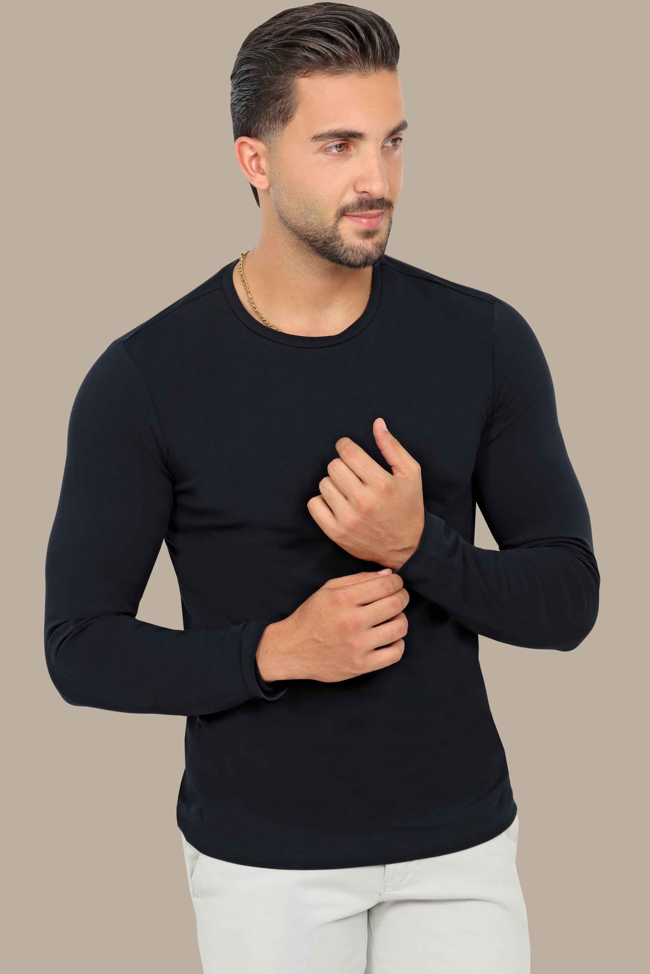 Navy Long Sleeve Round Neck Top