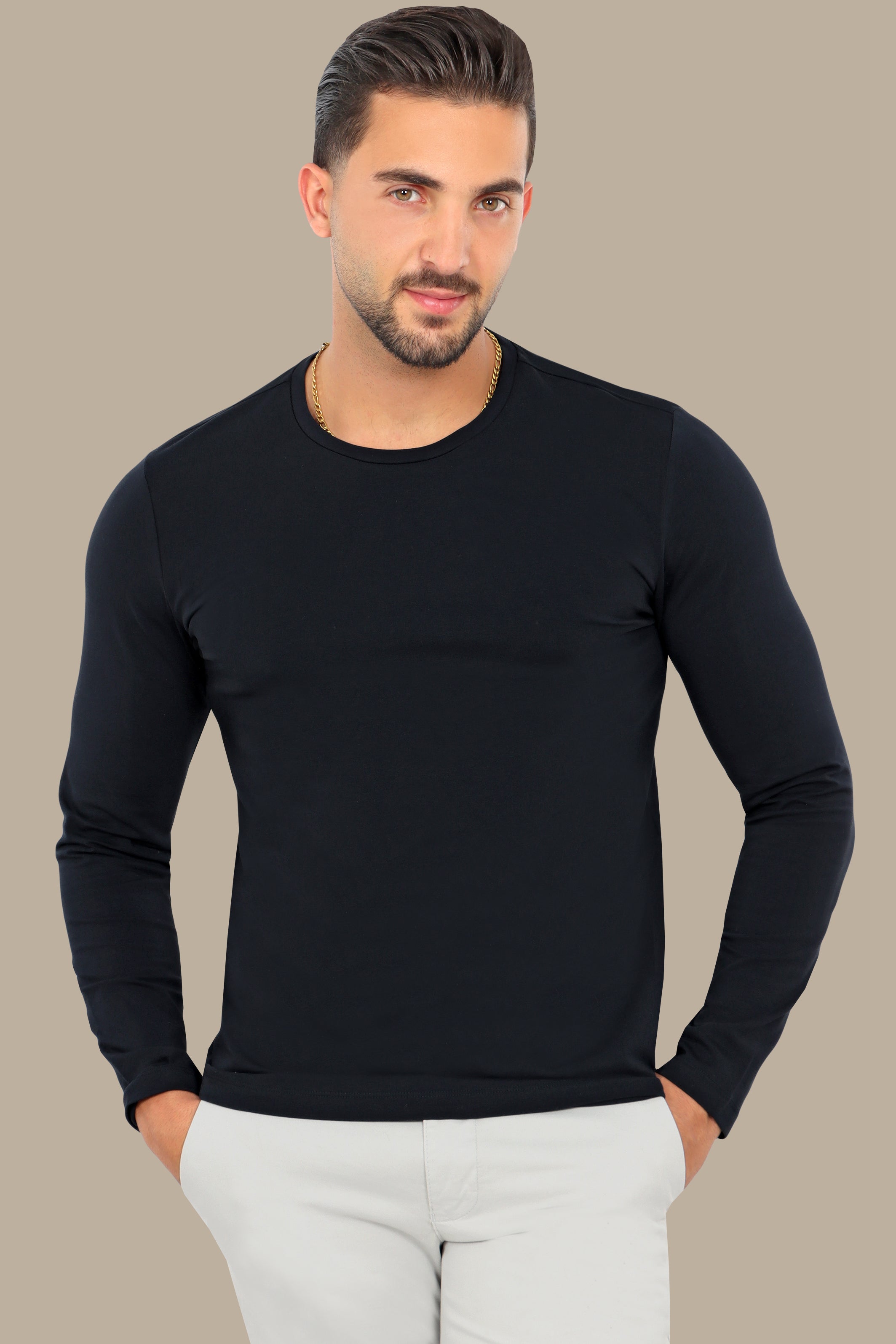 Navy Long Sleeve Round Neck Top