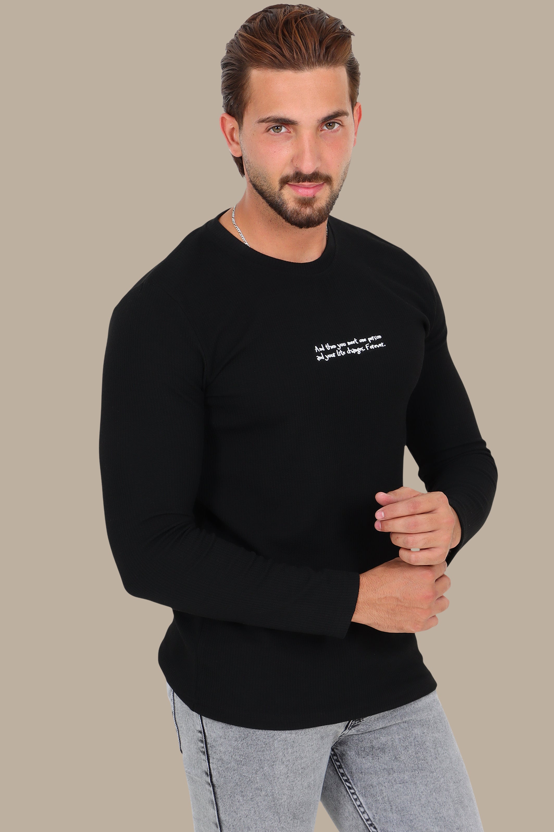 Black “One Person” Ribbed Long Sleeve