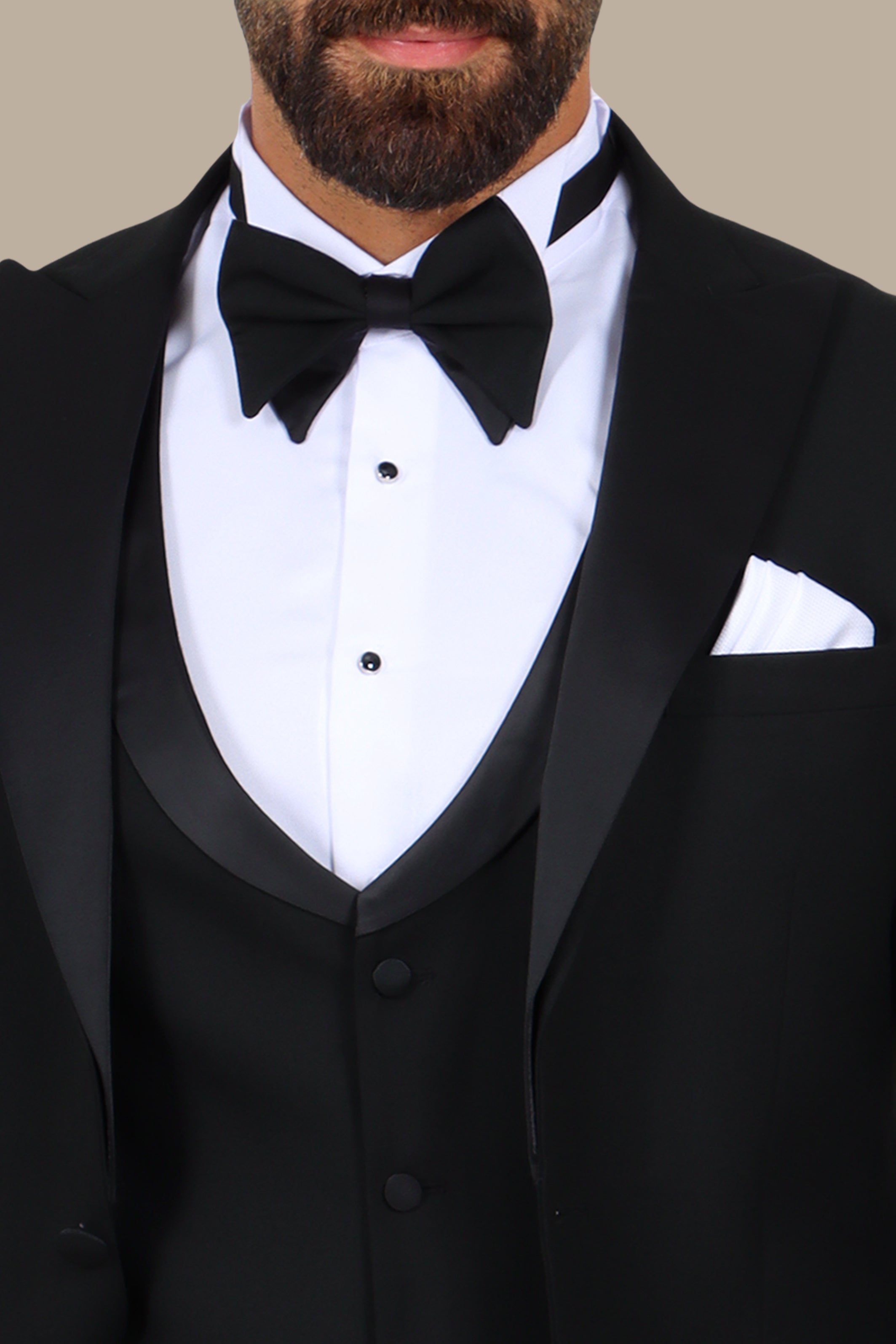 4-Piece Tuxedo Peak Lapel Plain Black