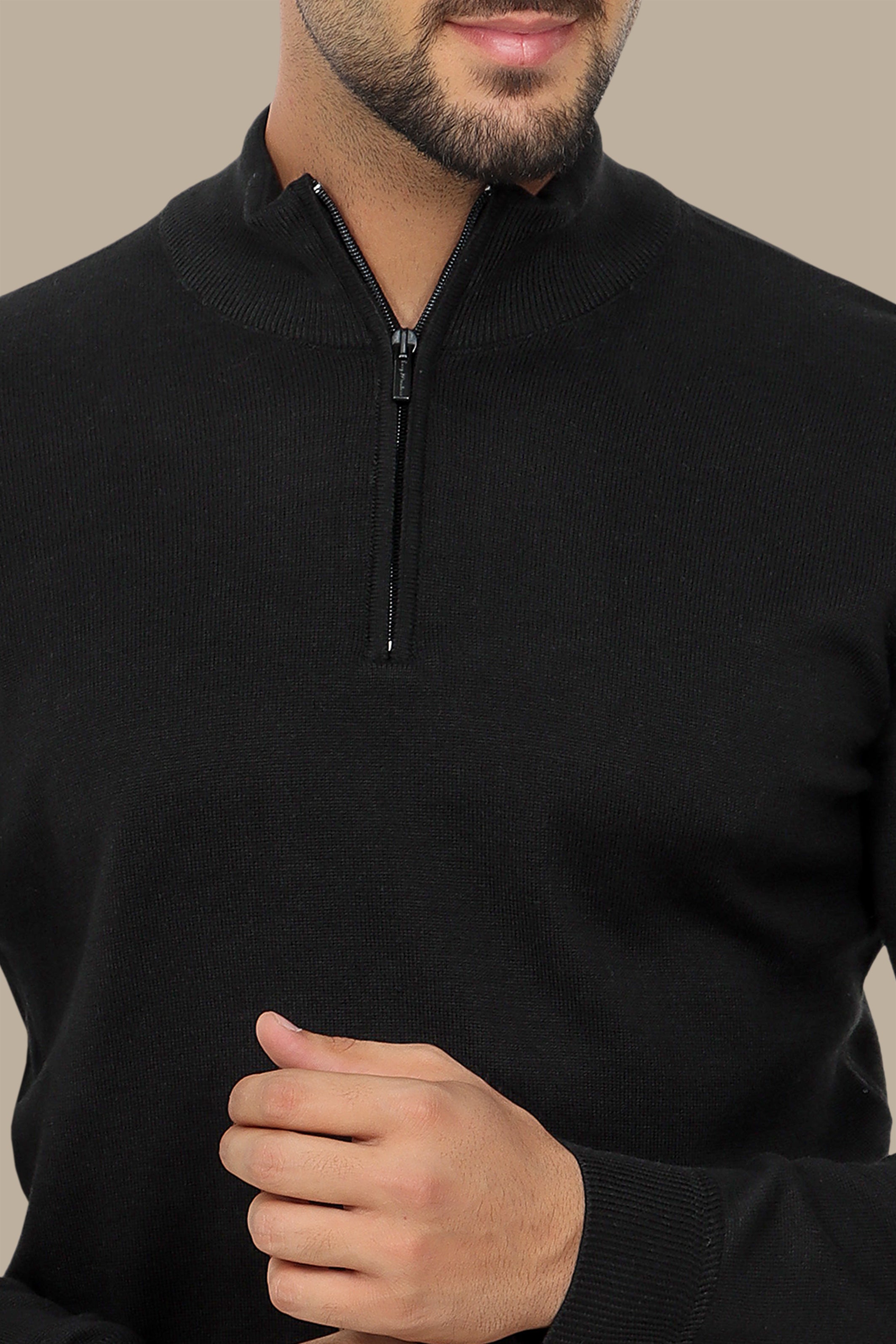 Black Half Zipper Cotton Sweater