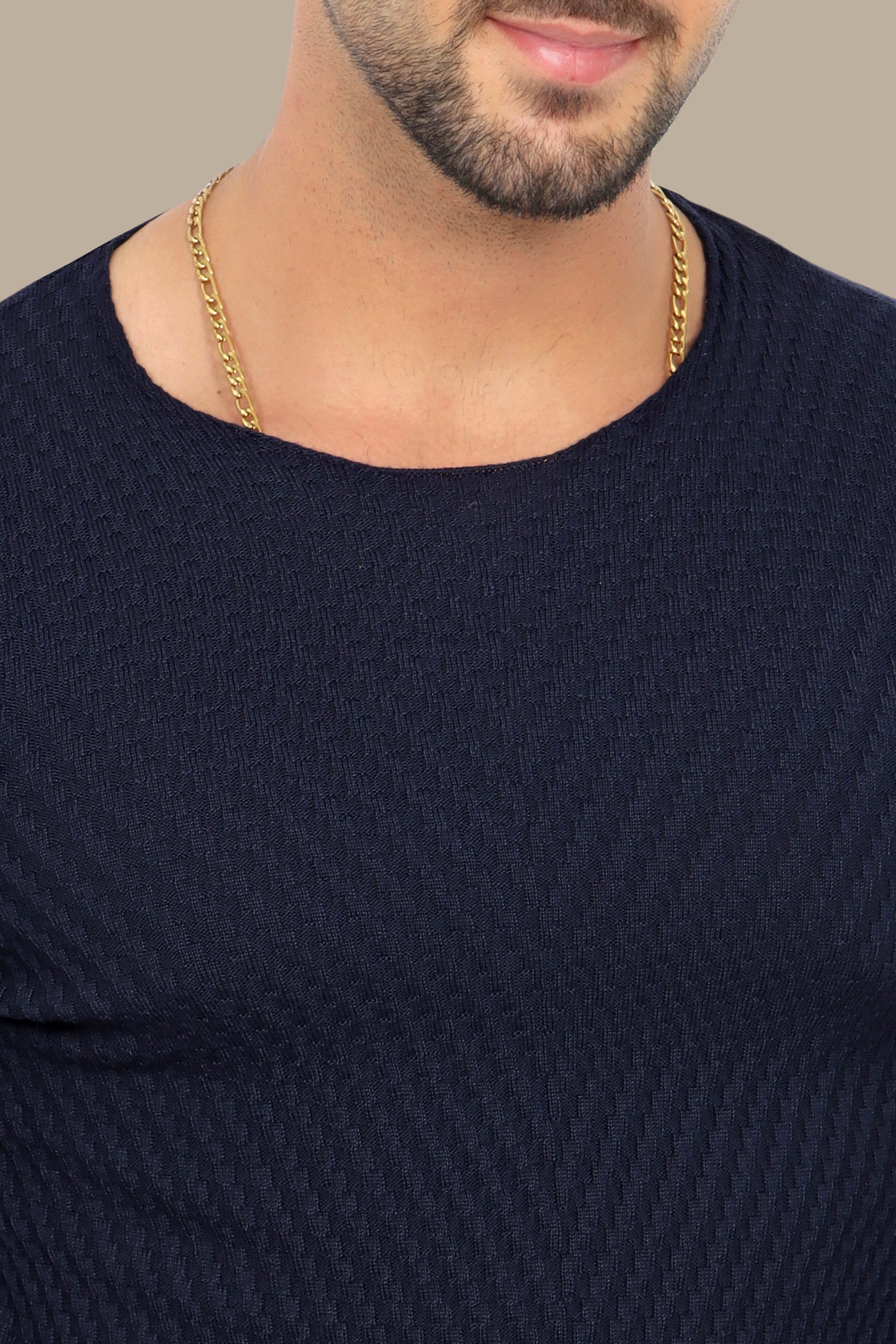 Navy Structured Ribbed Shoulder Sweater