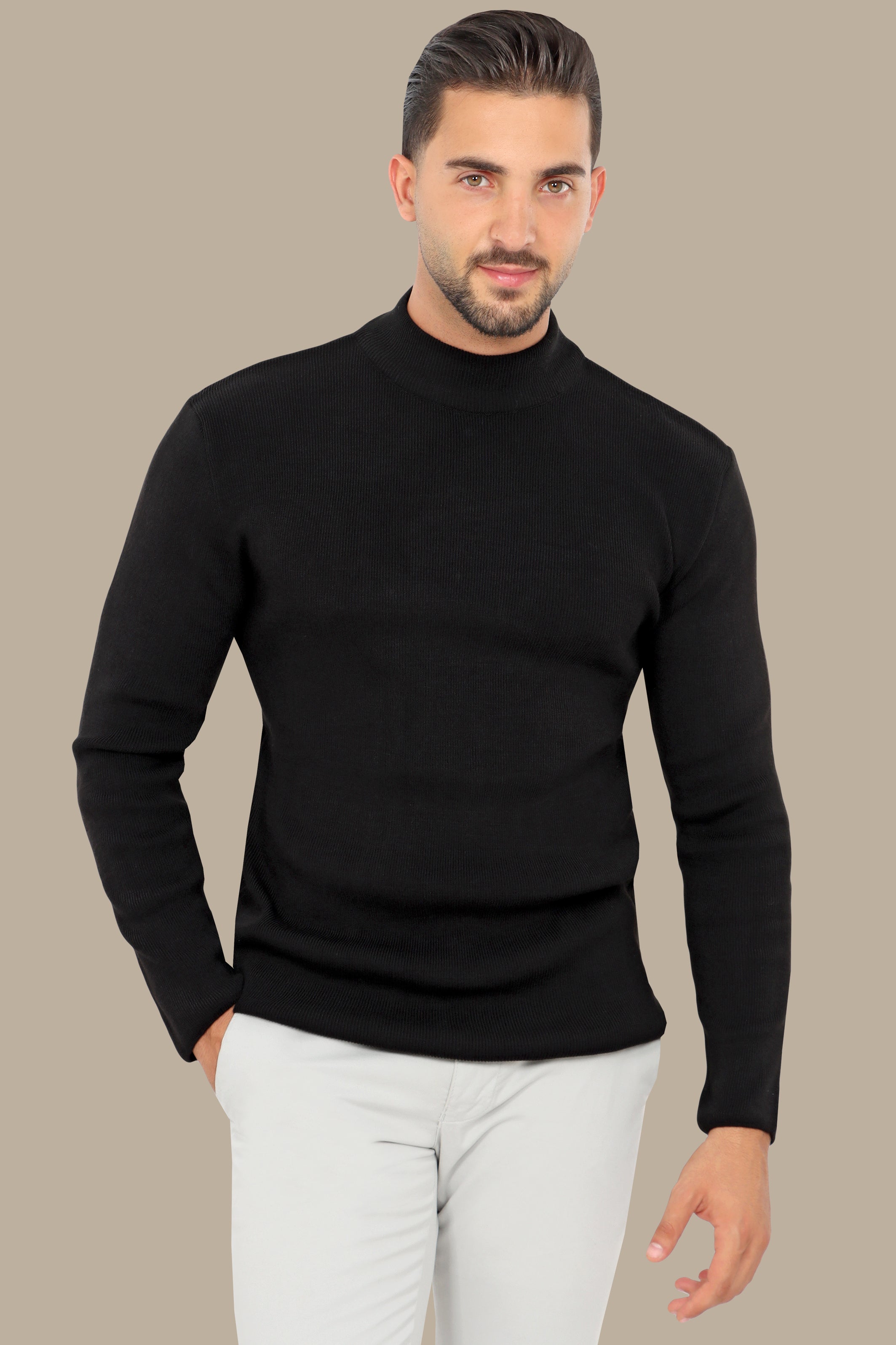 Black High Neck Basic Sweater