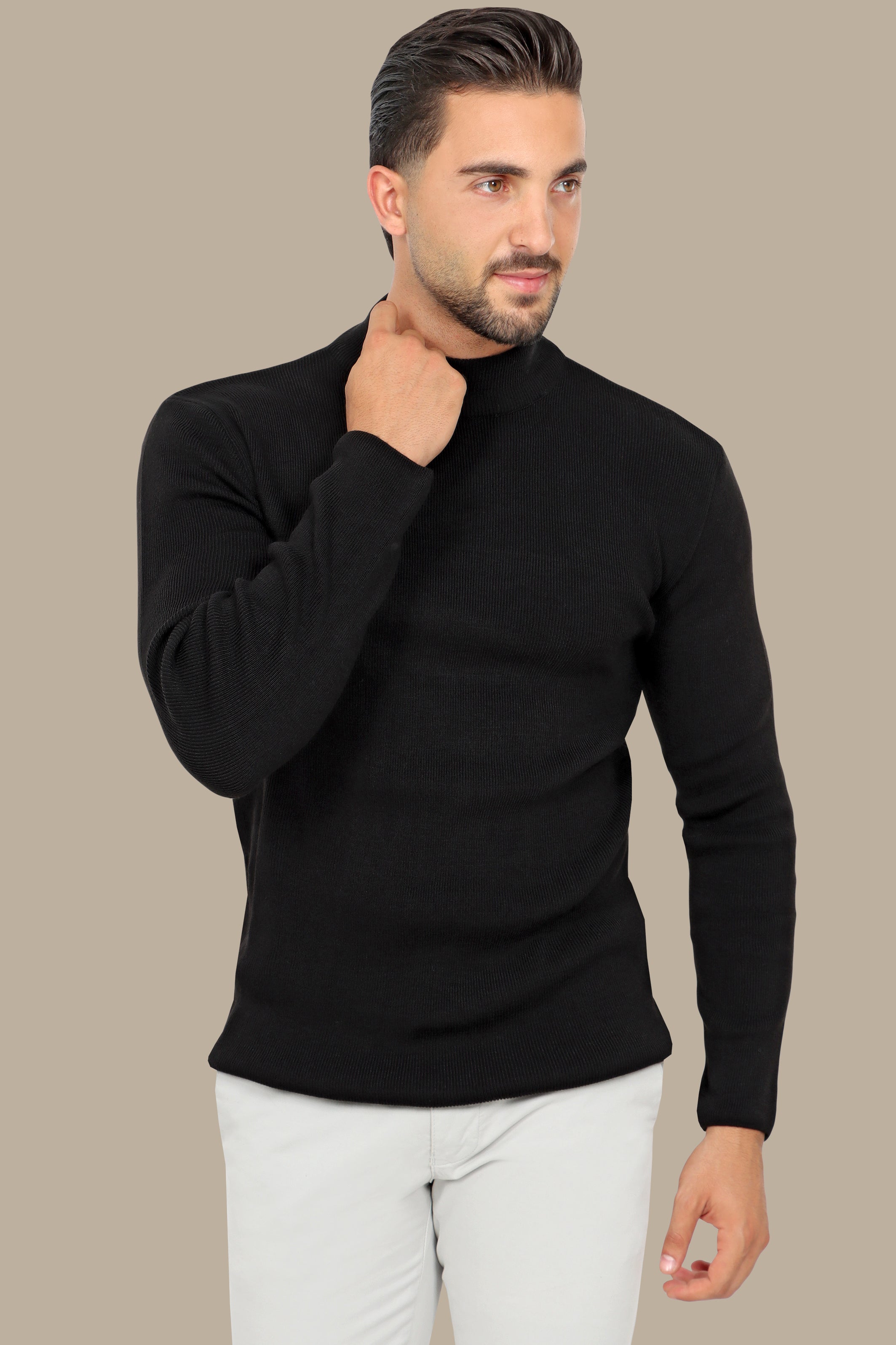 Black High Neck Basic Sweater