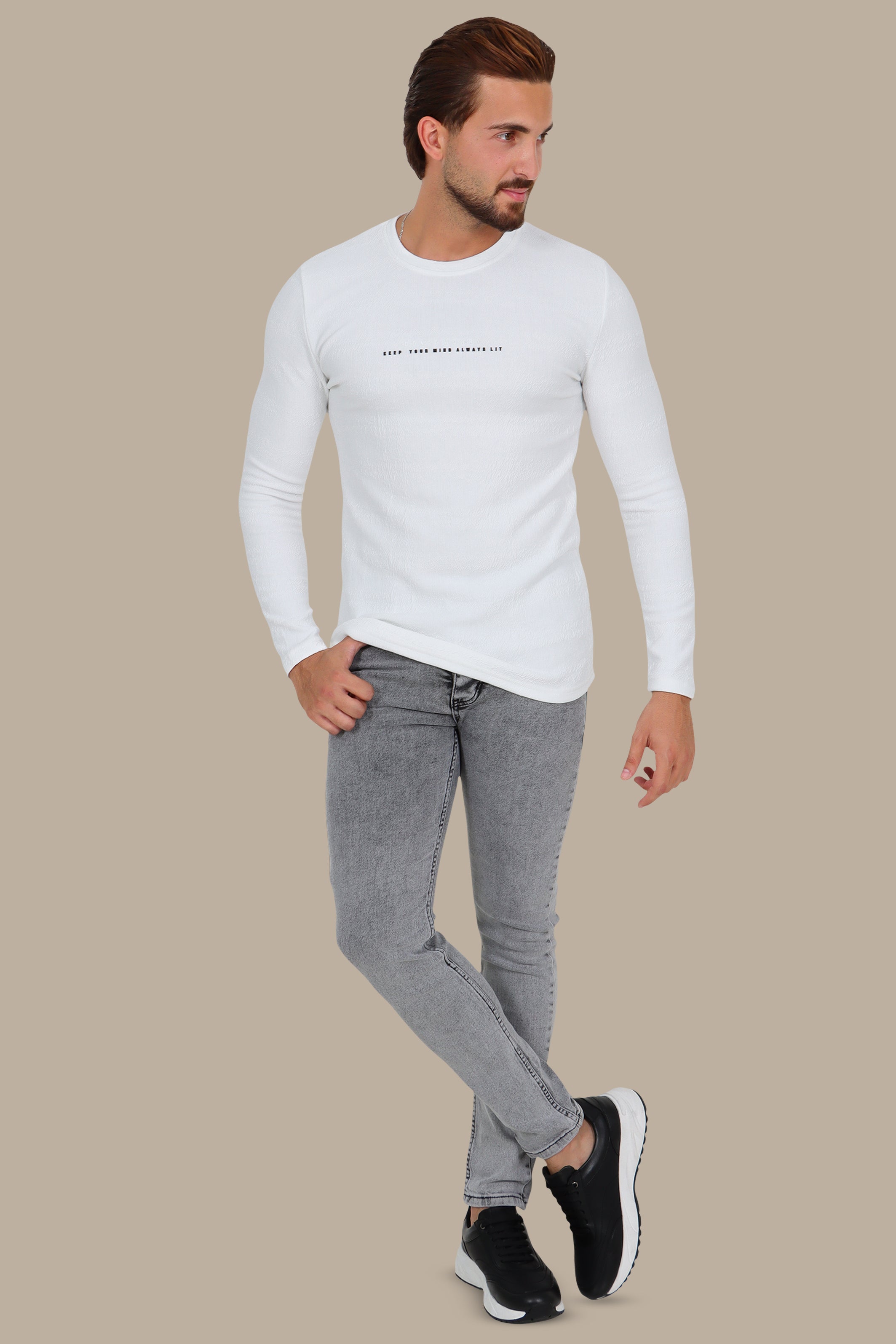 White “Don't Worry” Bubbled Long Sleeve
