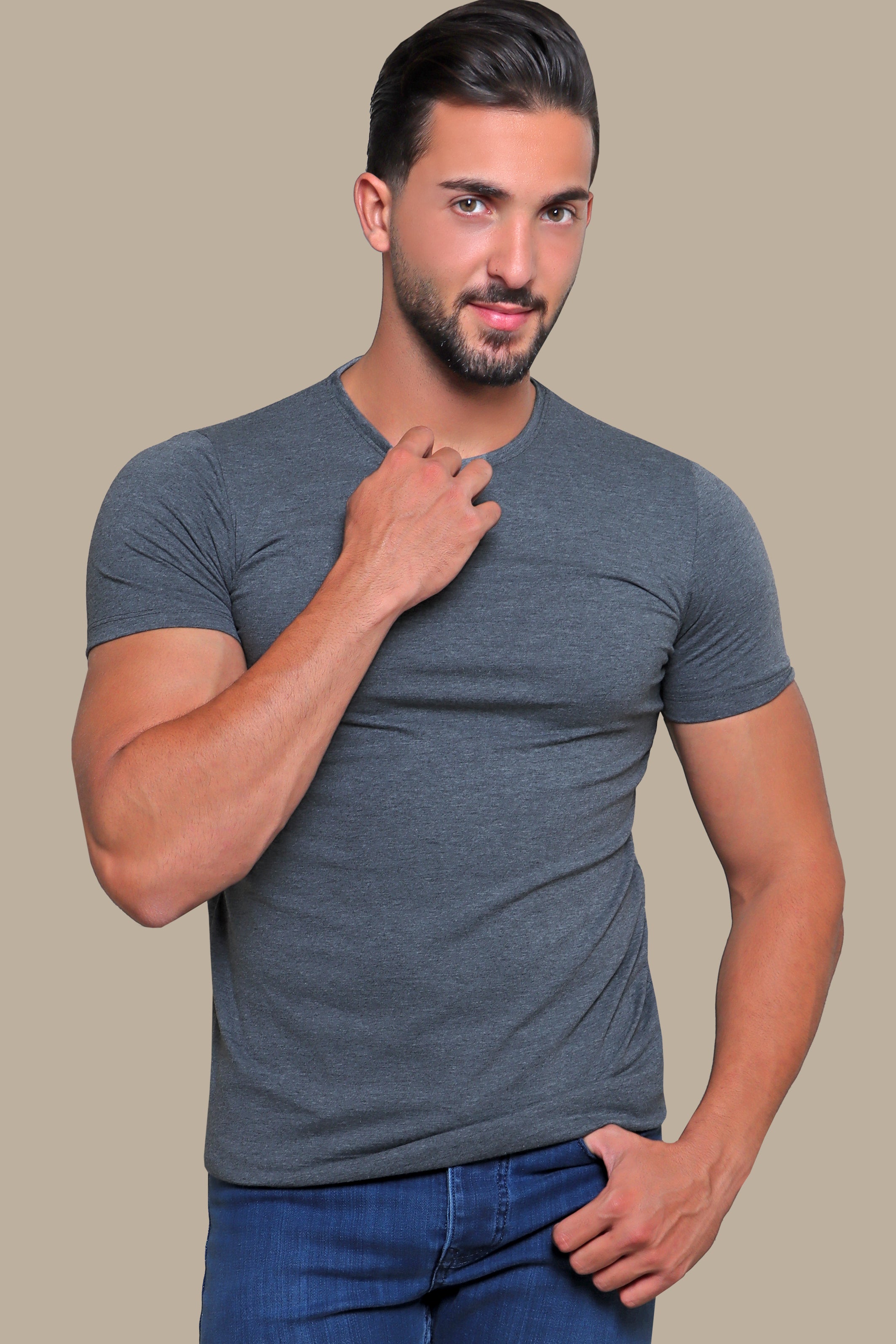 Dark Grey Basic R-Neck T-Shirt