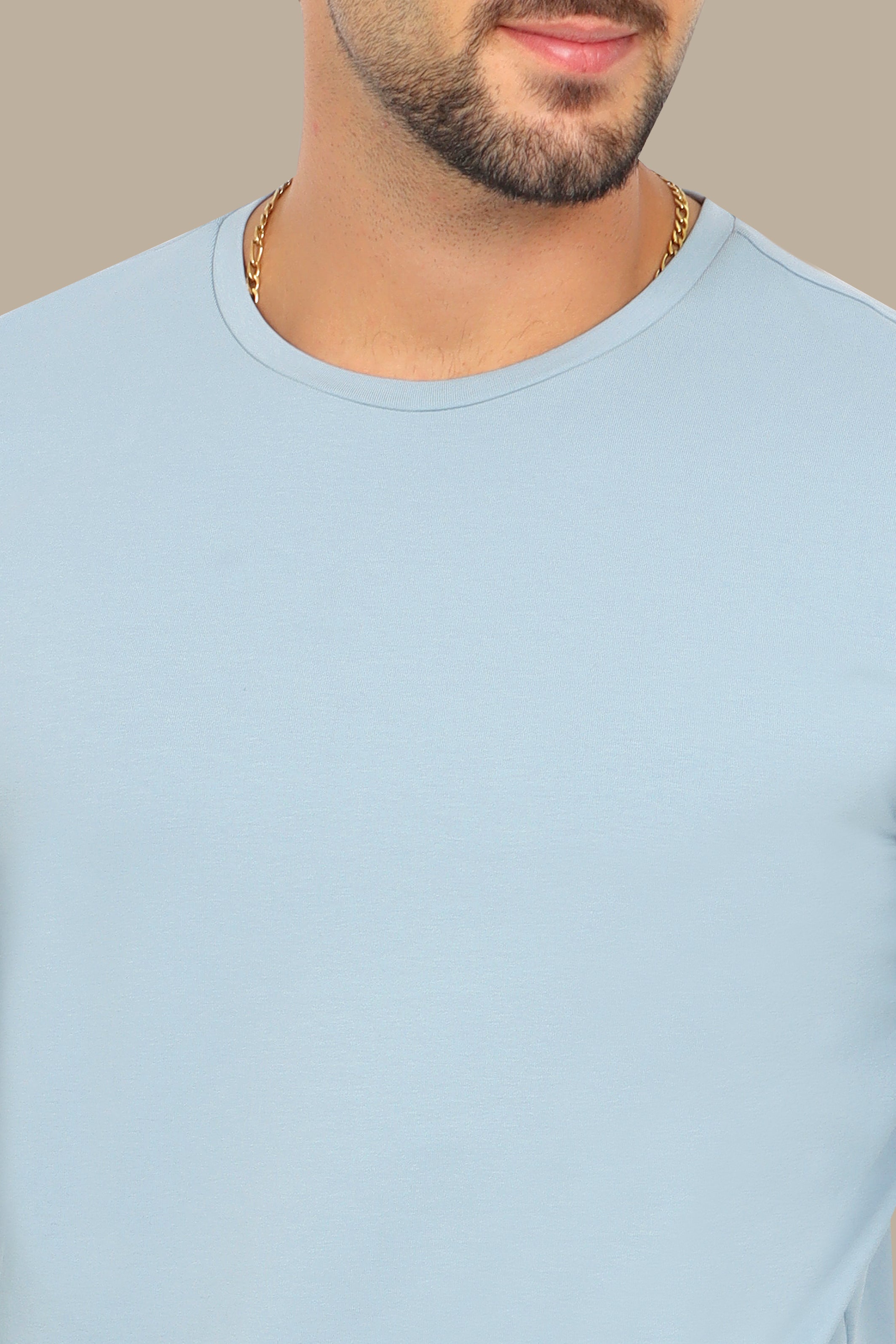 Light Blue Long Sleeve Round Neck Top