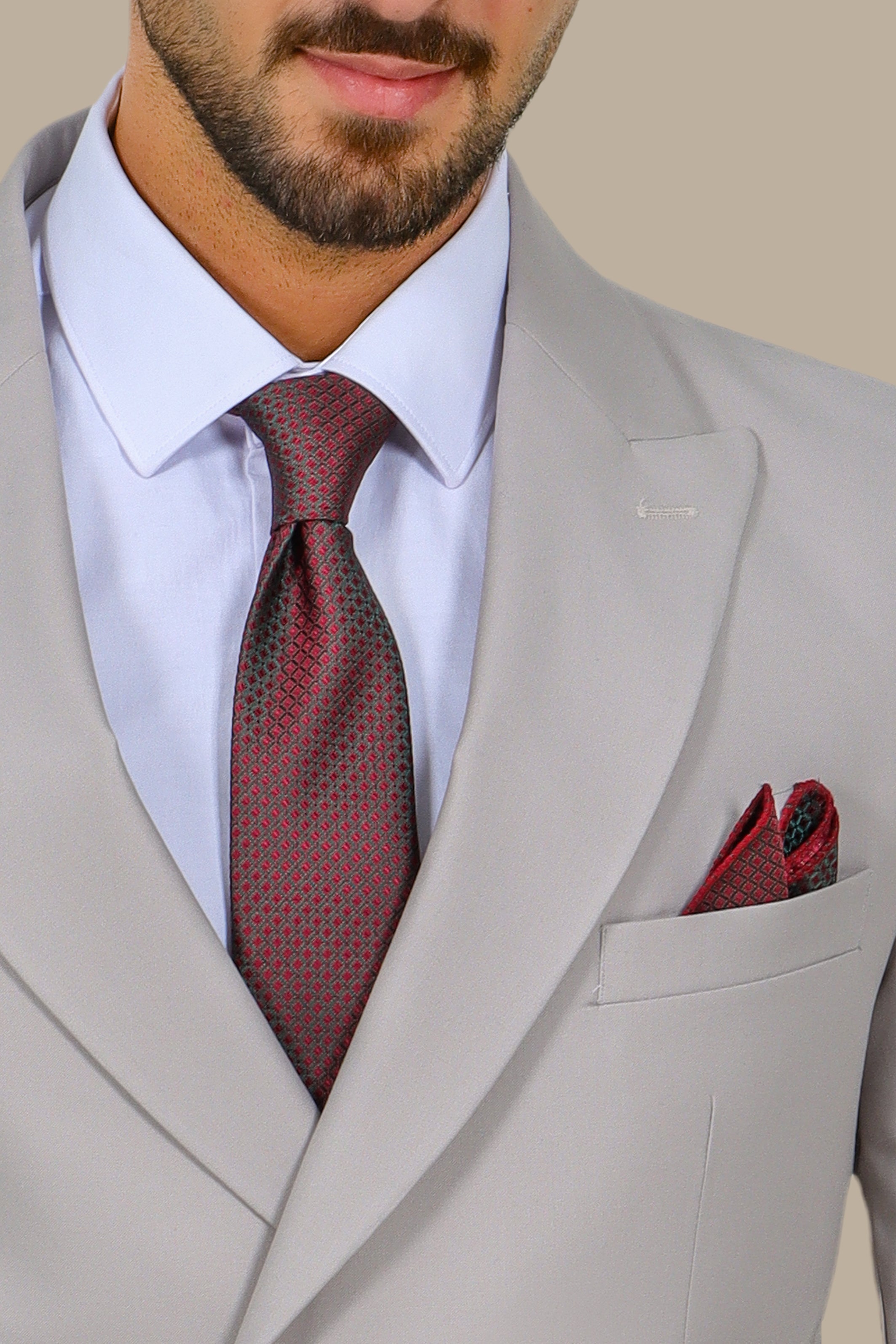 Beige Peak Lapel Suit with Side Buckle