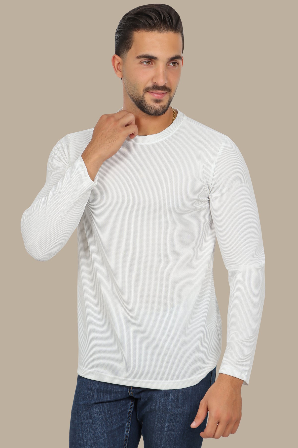 Round Neck Sweater with Structured Sleeves