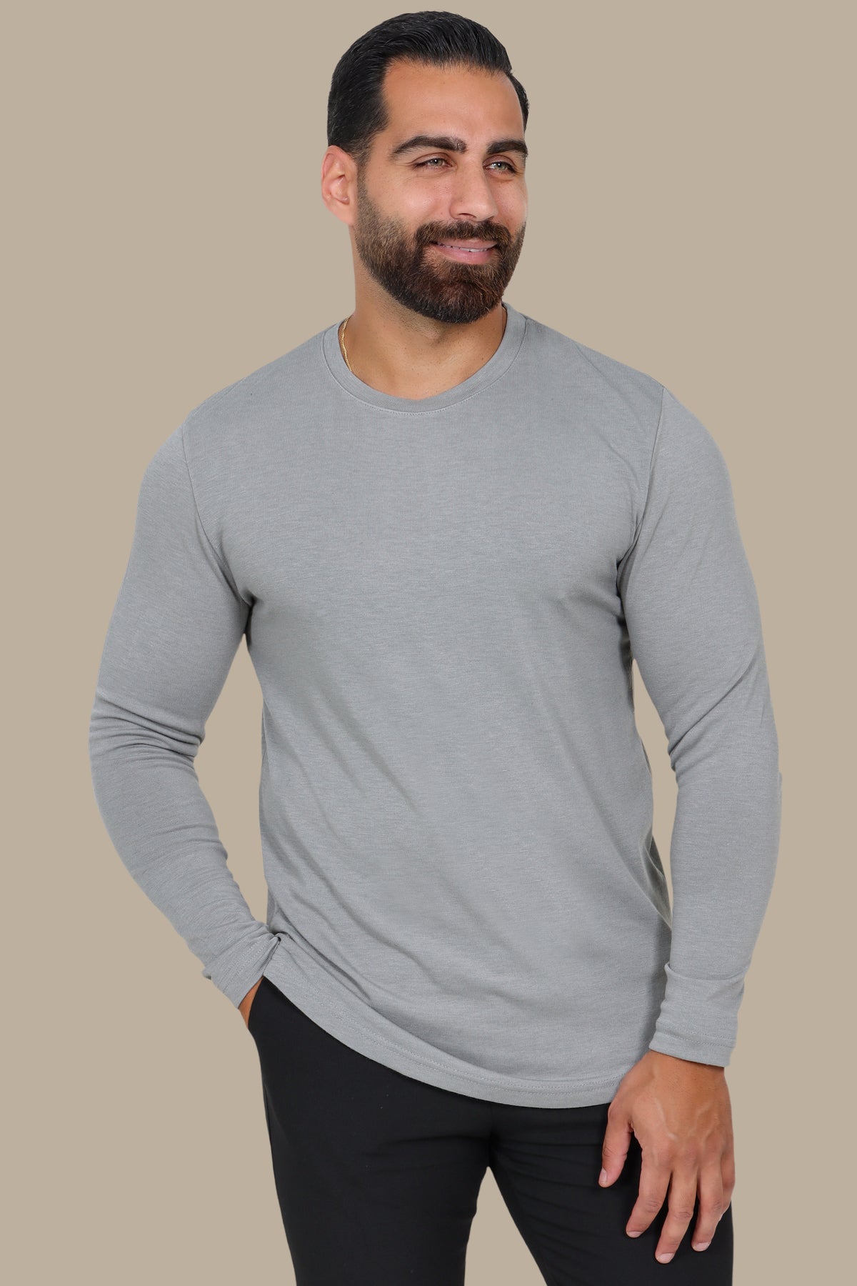 Light Grey Long Sleeve T-Shirt with Back Wings Print