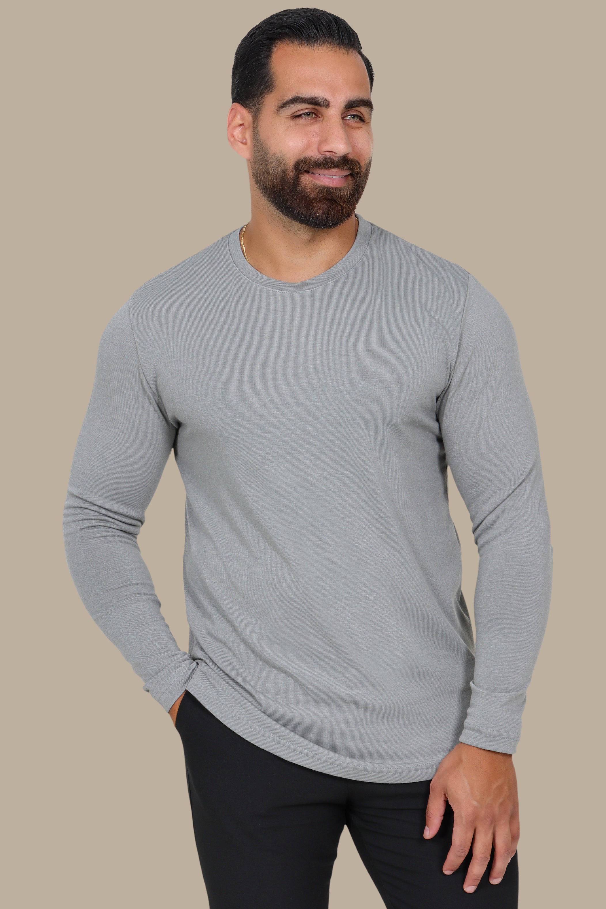 Light Grey Long Sleeve T-Shirt with Back Wings Print