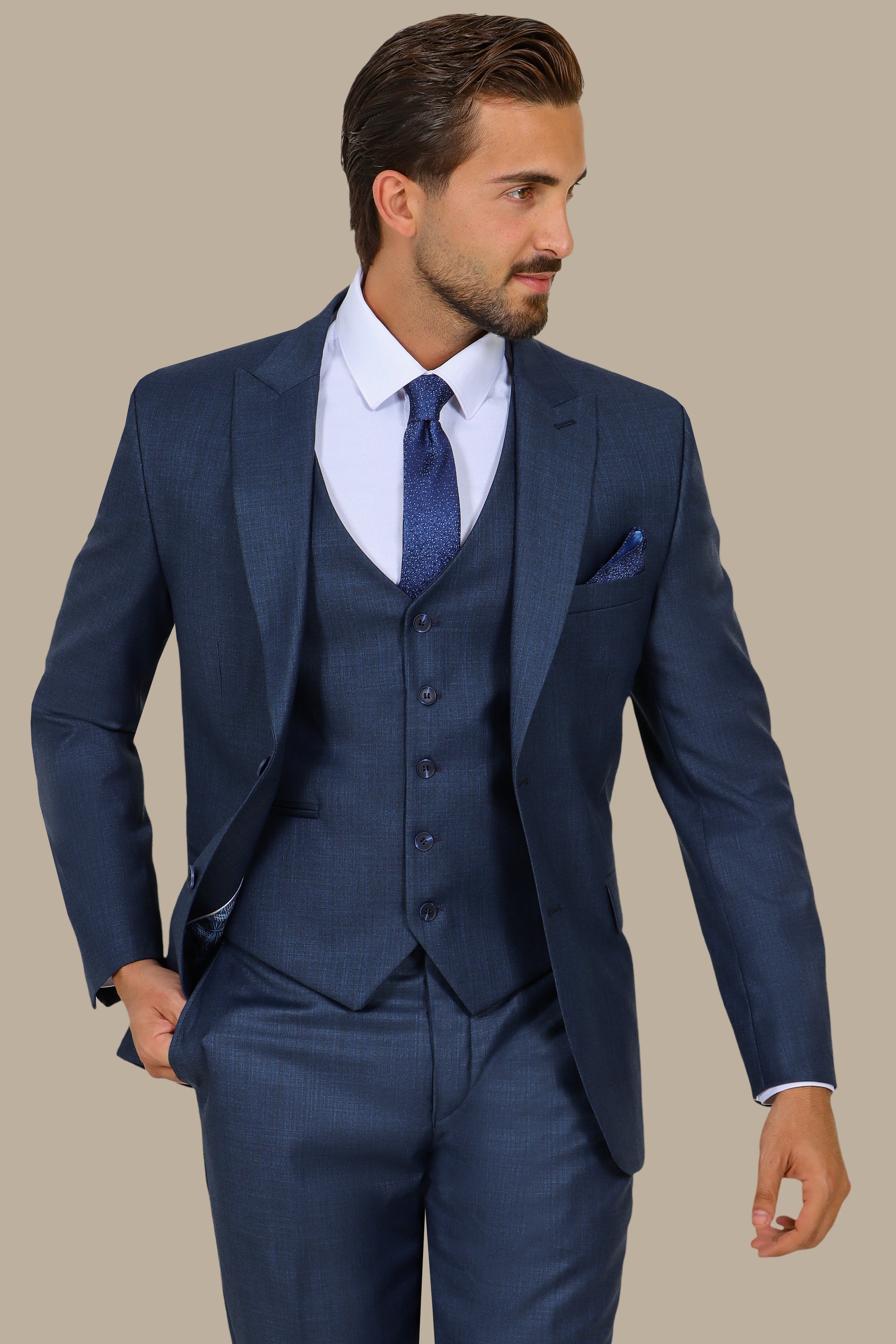 Petrol 3-Piece Fil à Fil Peak Lapel Suit