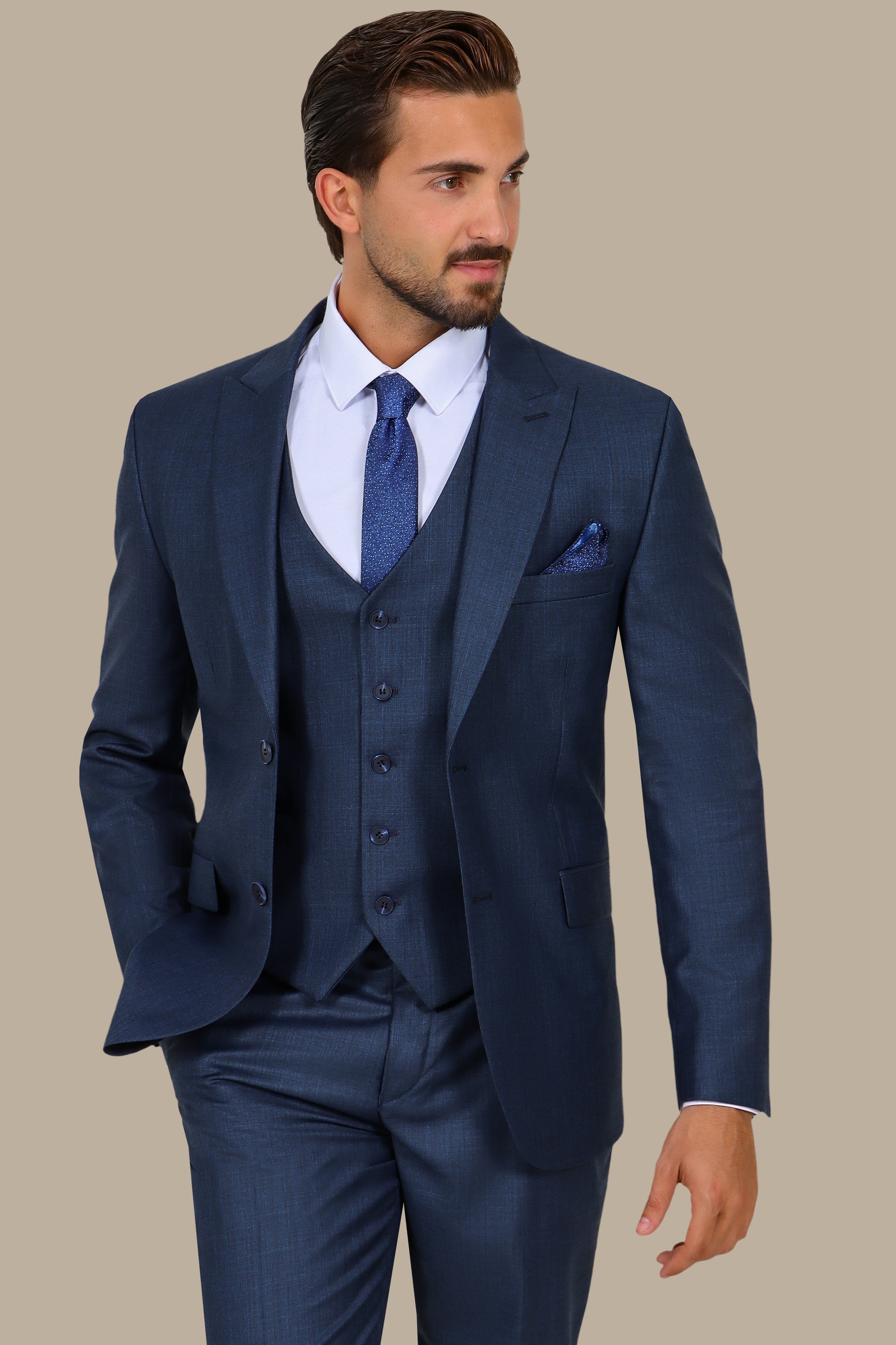 Petrol 3-Piece Fil à Fil Peak Lapel Suit