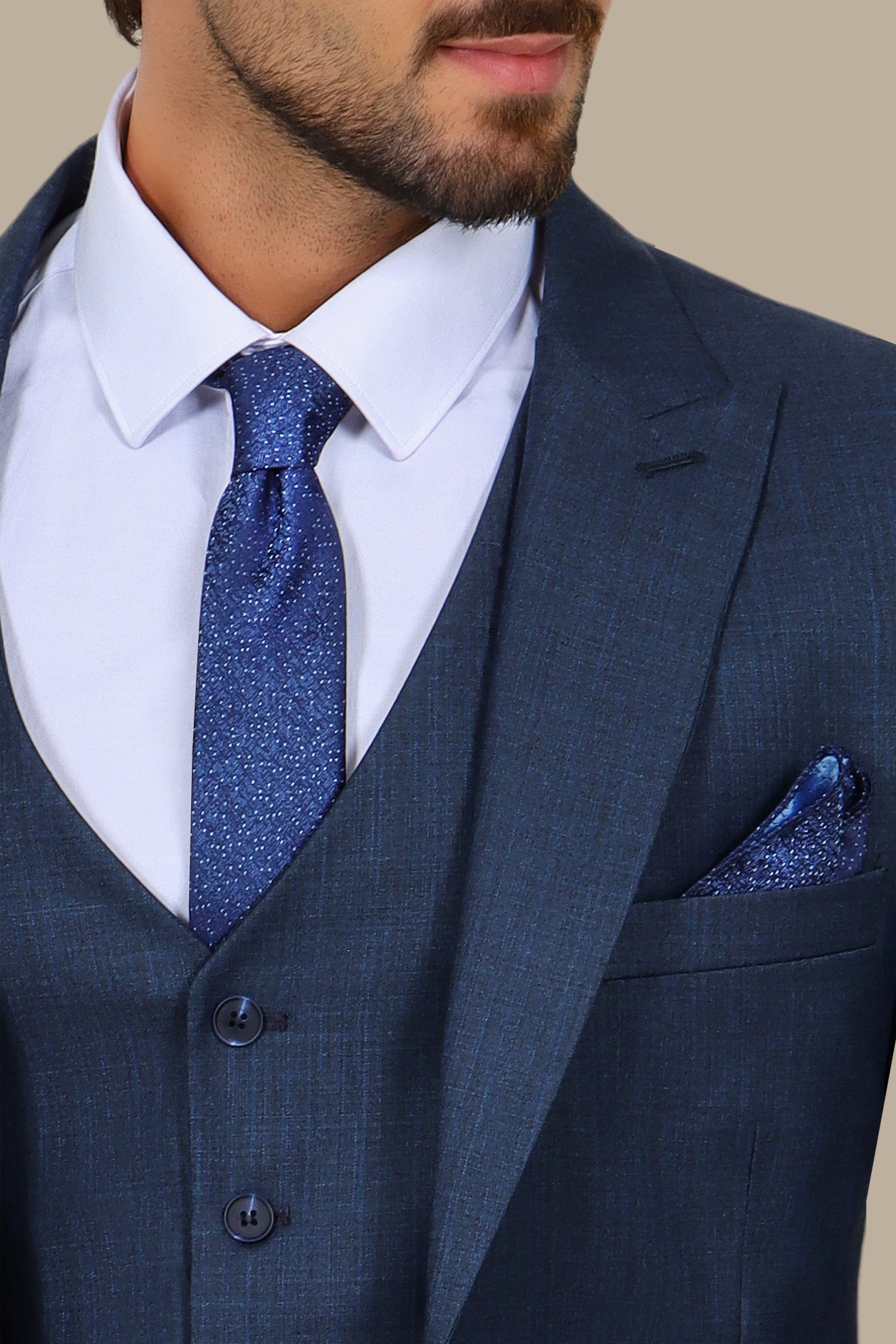 Petrol 3-Piece Fil à Fil Peak Lapel Suit