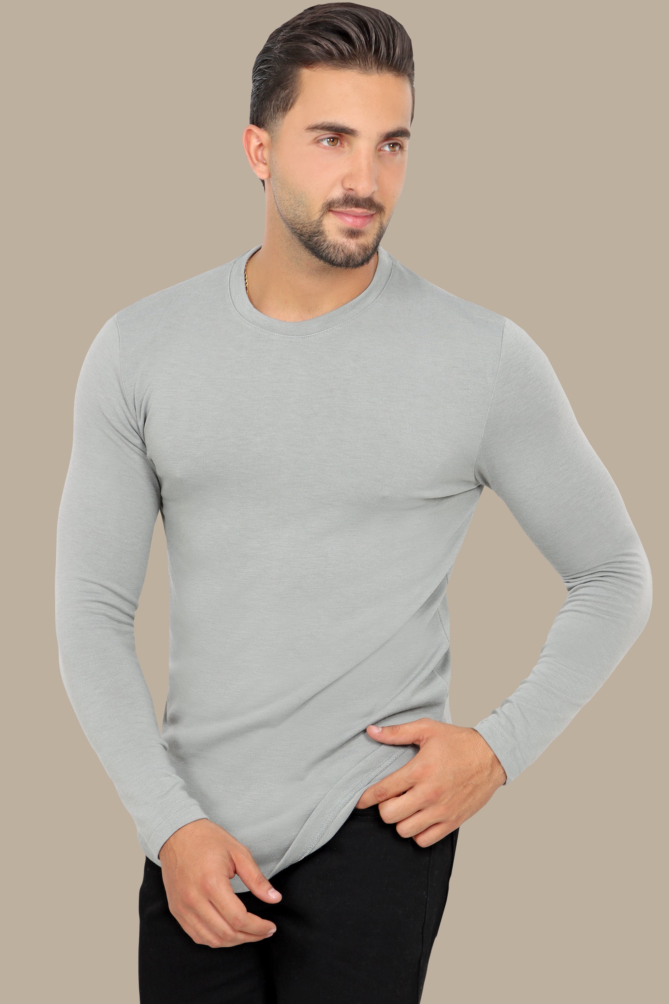 Light Grey Long Sleeve T-Shirt with Back Wings Print