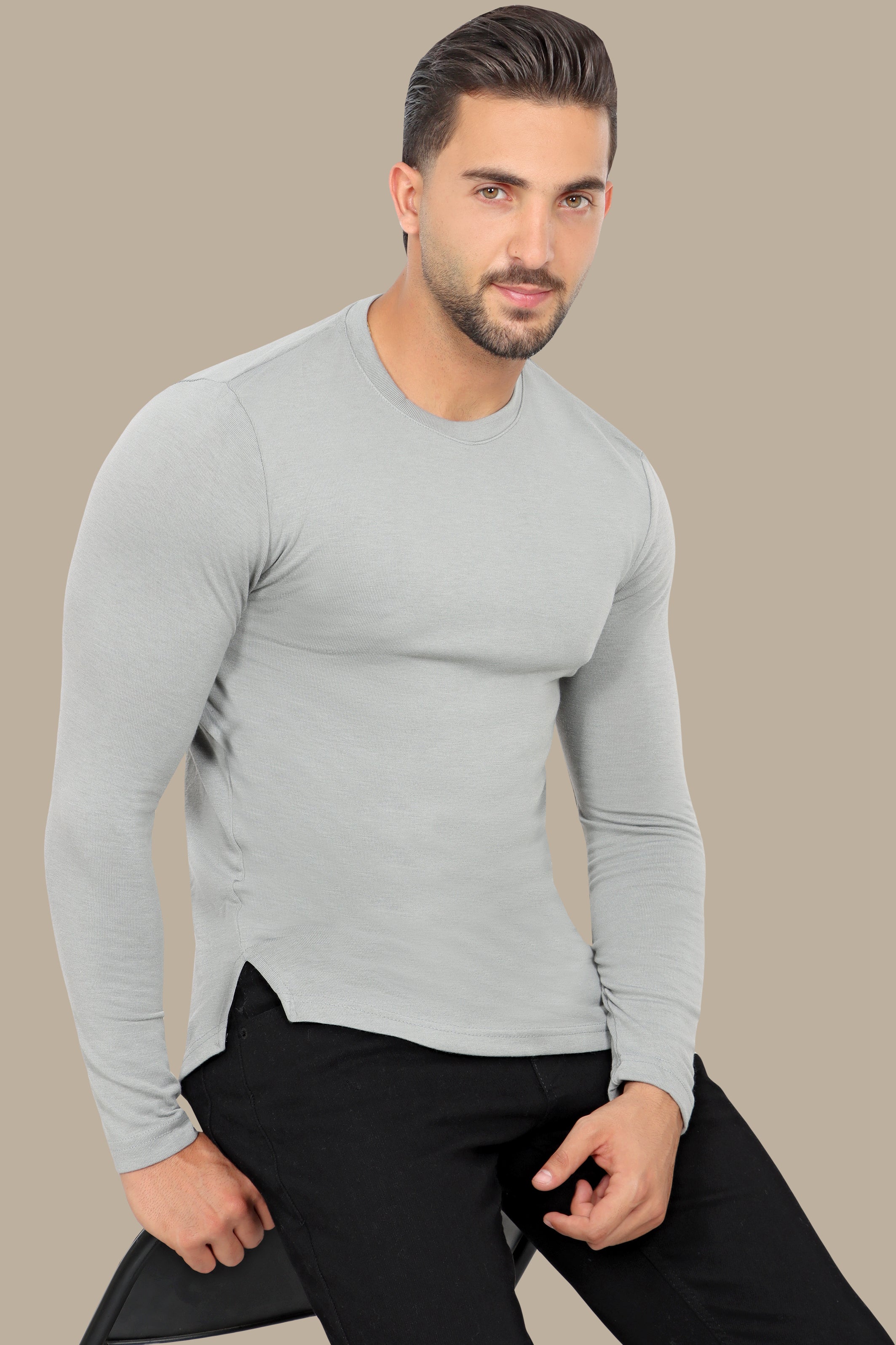 Light Grey Long Sleeve T-Shirt with Back Wings Print