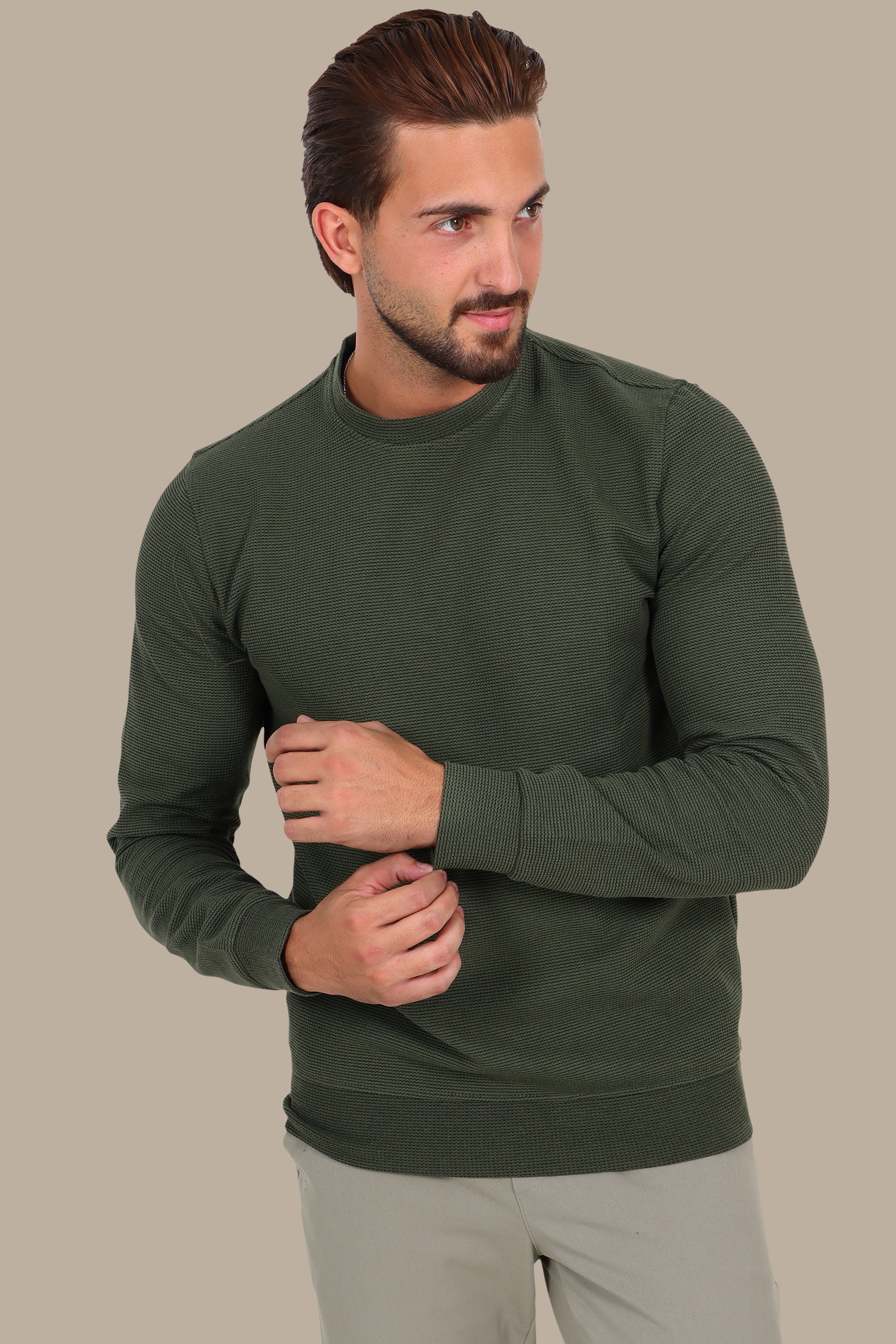 Khaki Structured Sweatshirt