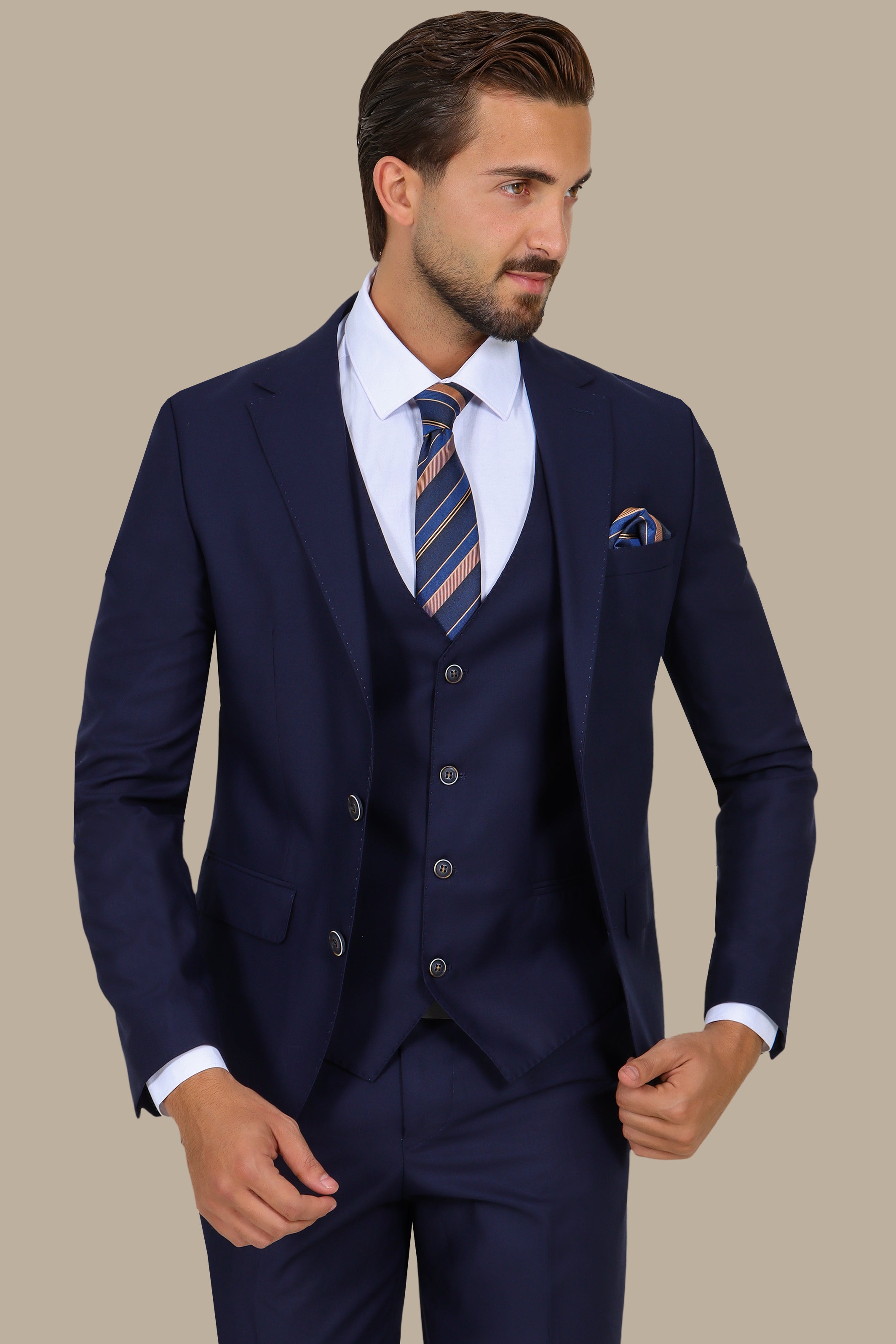 Navy 3-Piece Notch Lapel Suit