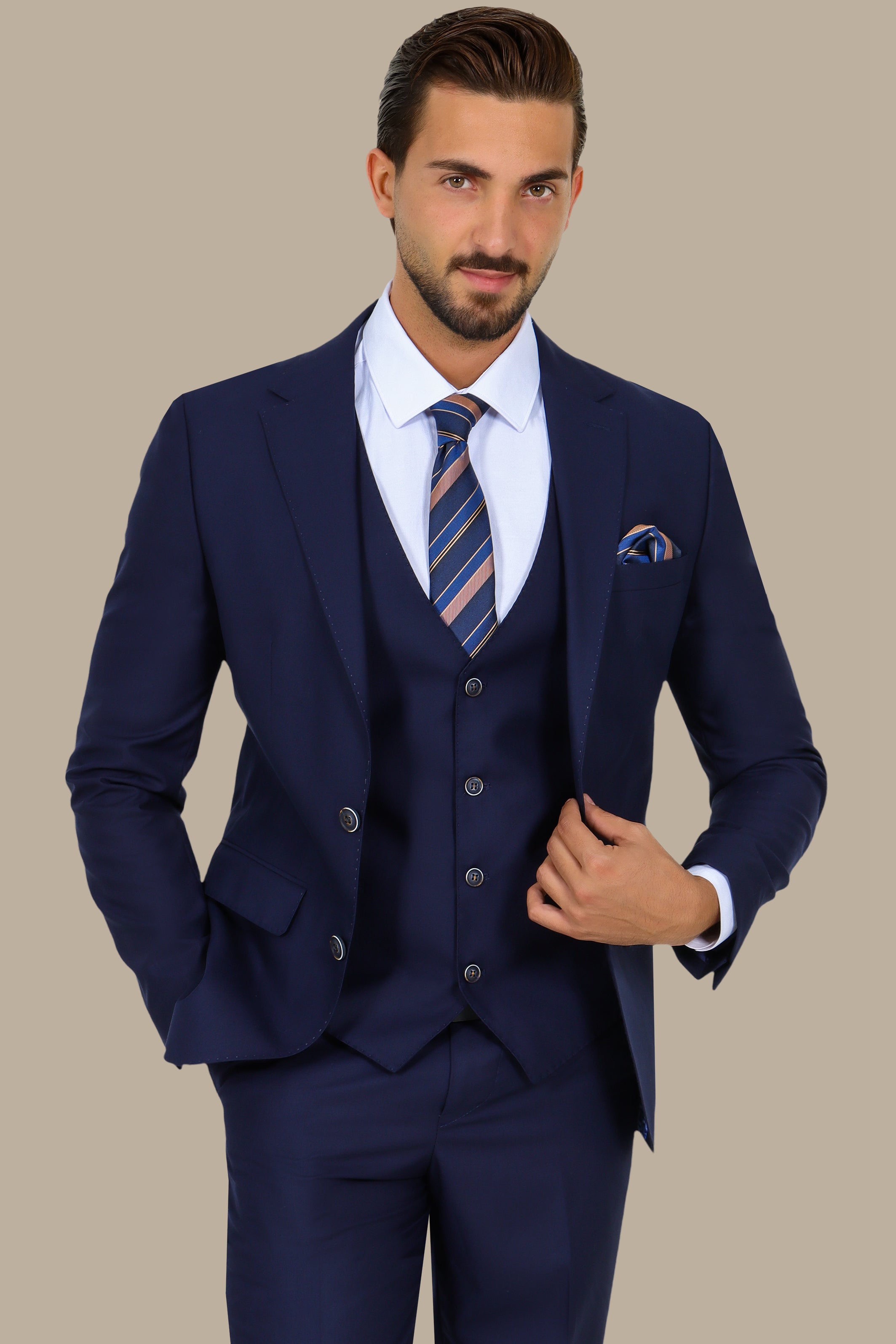 Navy 3-Piece Notch Lapel Suit