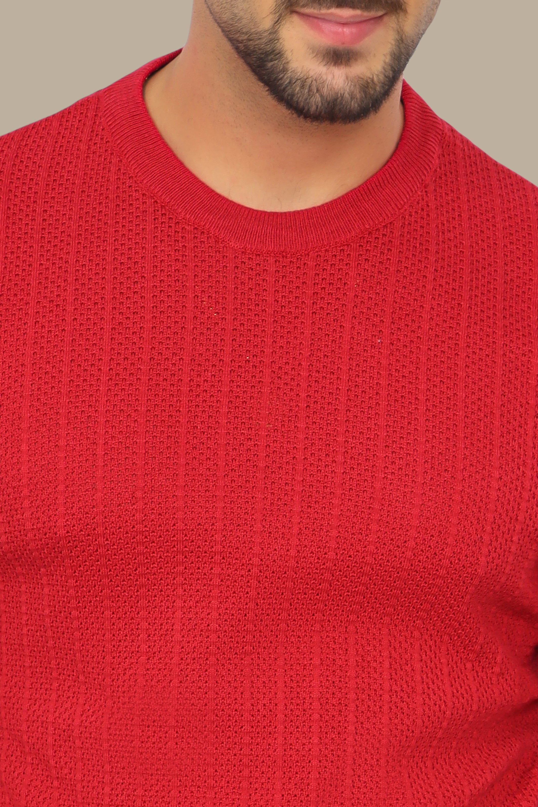 Red Round Neck Striped Sweater